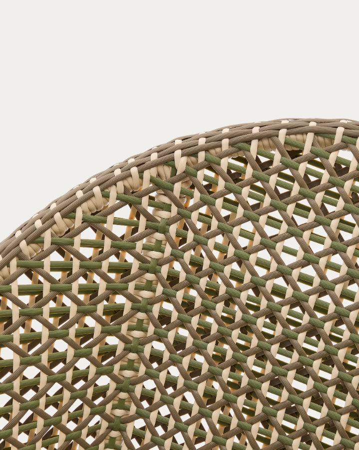 Hoge buitenstoel OLBIA van teakhout met rieten zitting