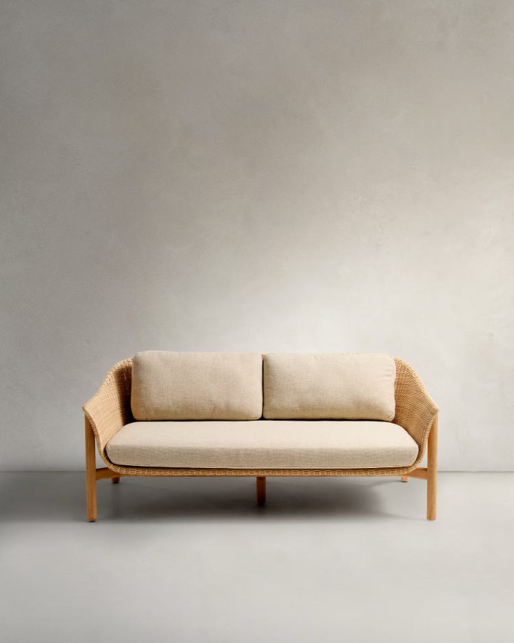 External sofa 2-person galea wood and rattan wood