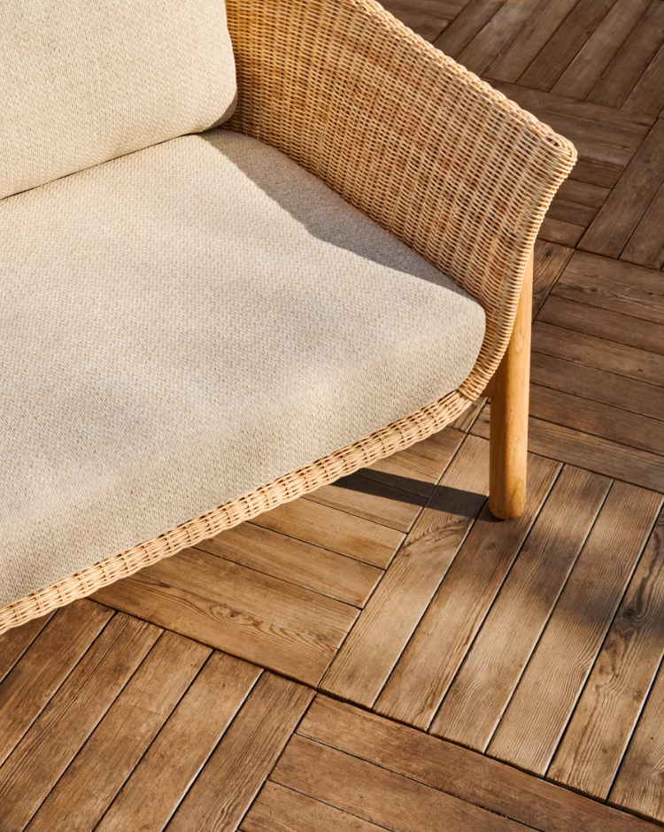 External sofa 2-person galea wood and rattan wood