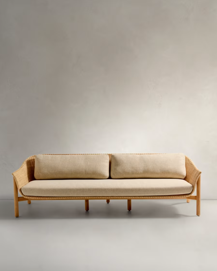 Außensofa 3-Personen Galea Wood und Rattan Wood