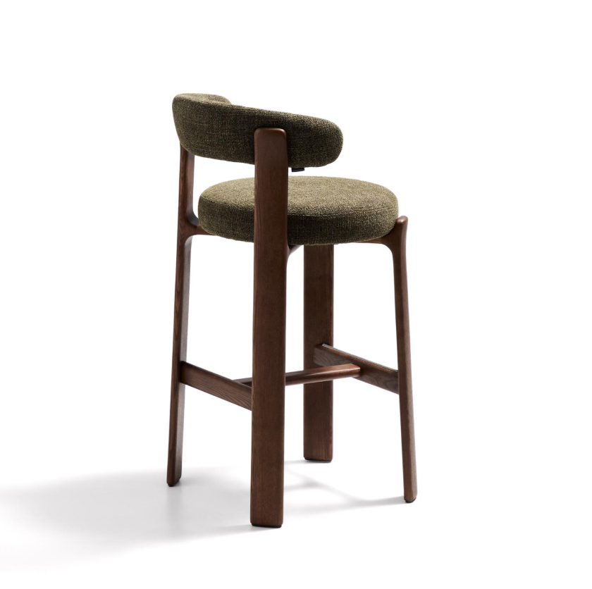 GRANITE grüner Chenille-Hocker mit dunklem Eschenholzgestell