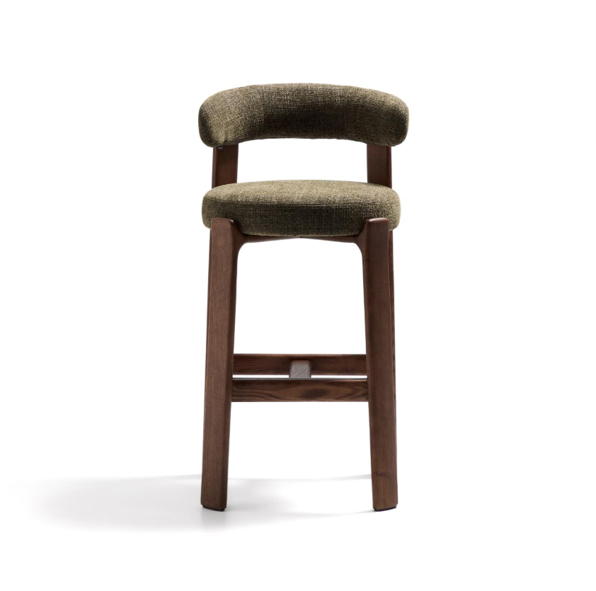 GRANITE grüner Chenille-Hocker mit dunklem Eschenholzgestell