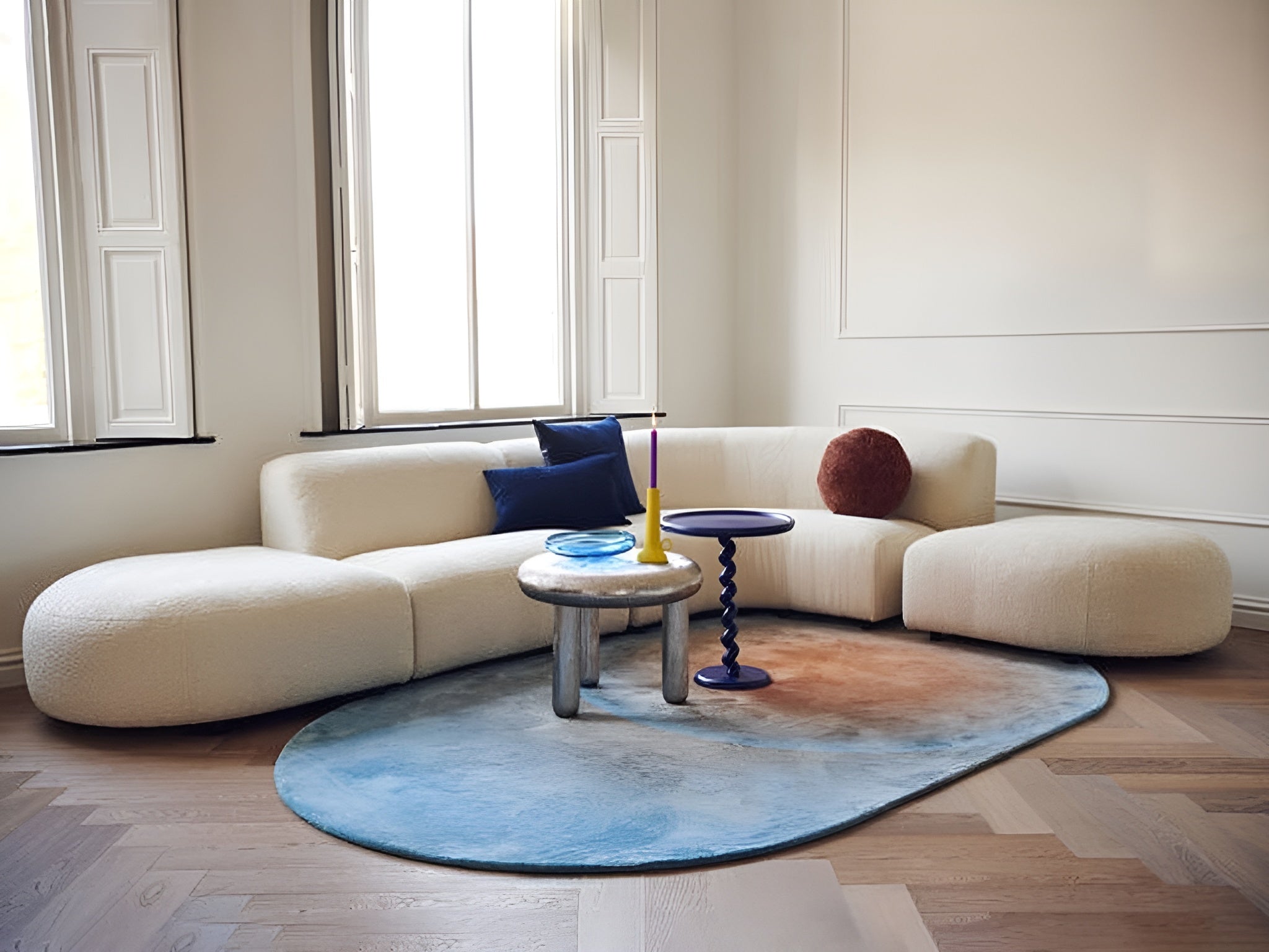 Modulaire bank POLSPOTTEN - grote afgeronde hoekmodule ecri