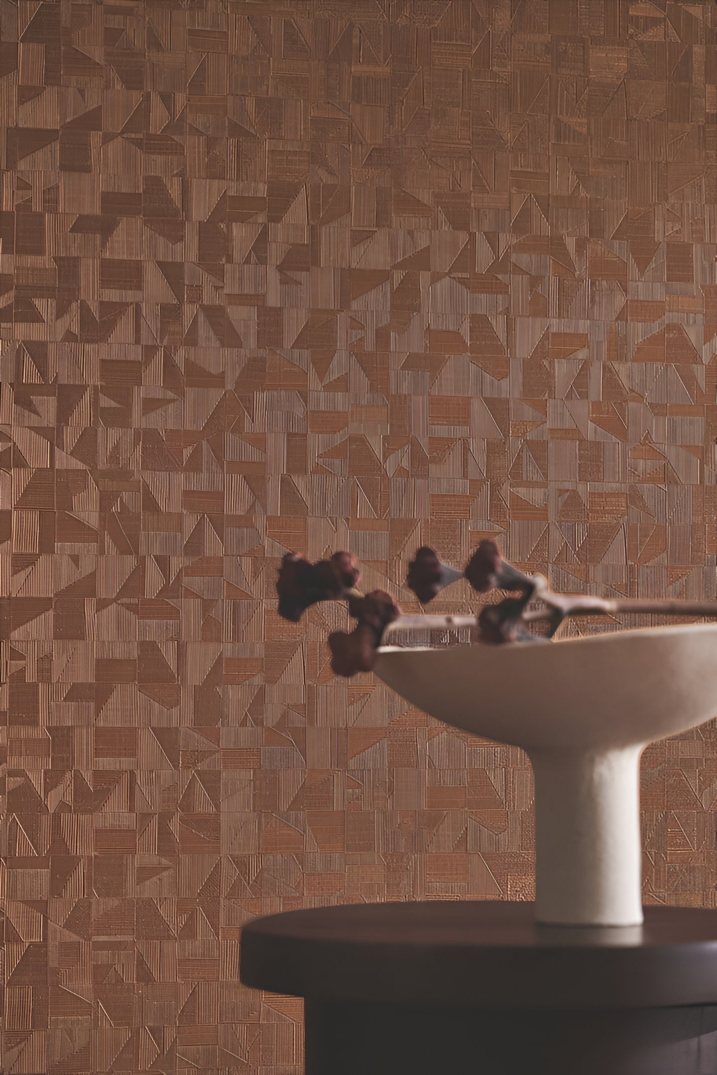 Metallic Structural Wallpaper with Mosaic Pattern TIZNIT - ACAJOU/DORE Dark Brown with Gold