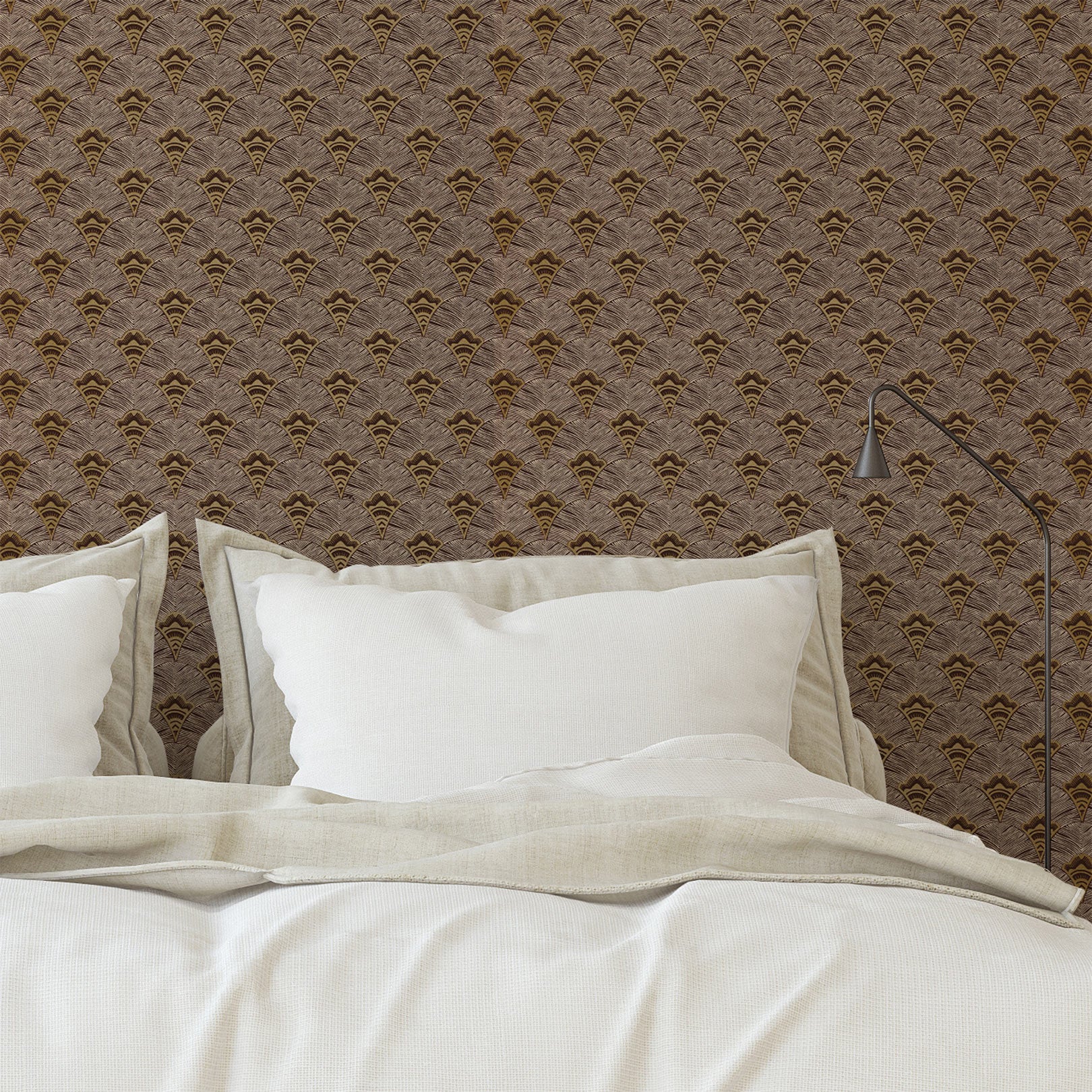 Structural wallpaper with an abstract fan pattern ADENIUM - ROUILLE rusty brown