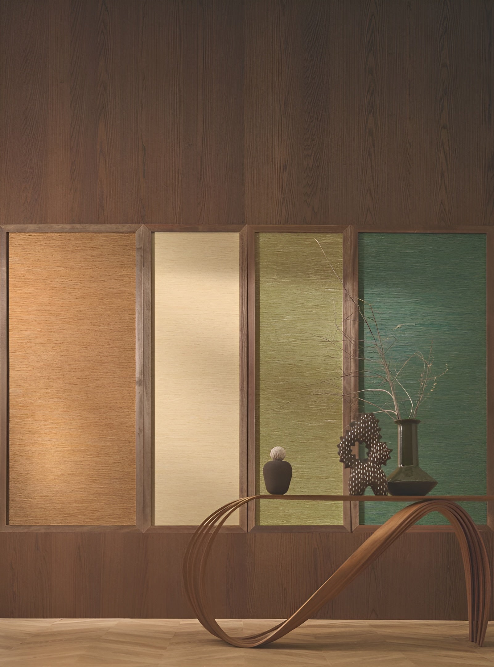Textured wallpaper imitating jacquard fabric TATAMI - AMBRE amber