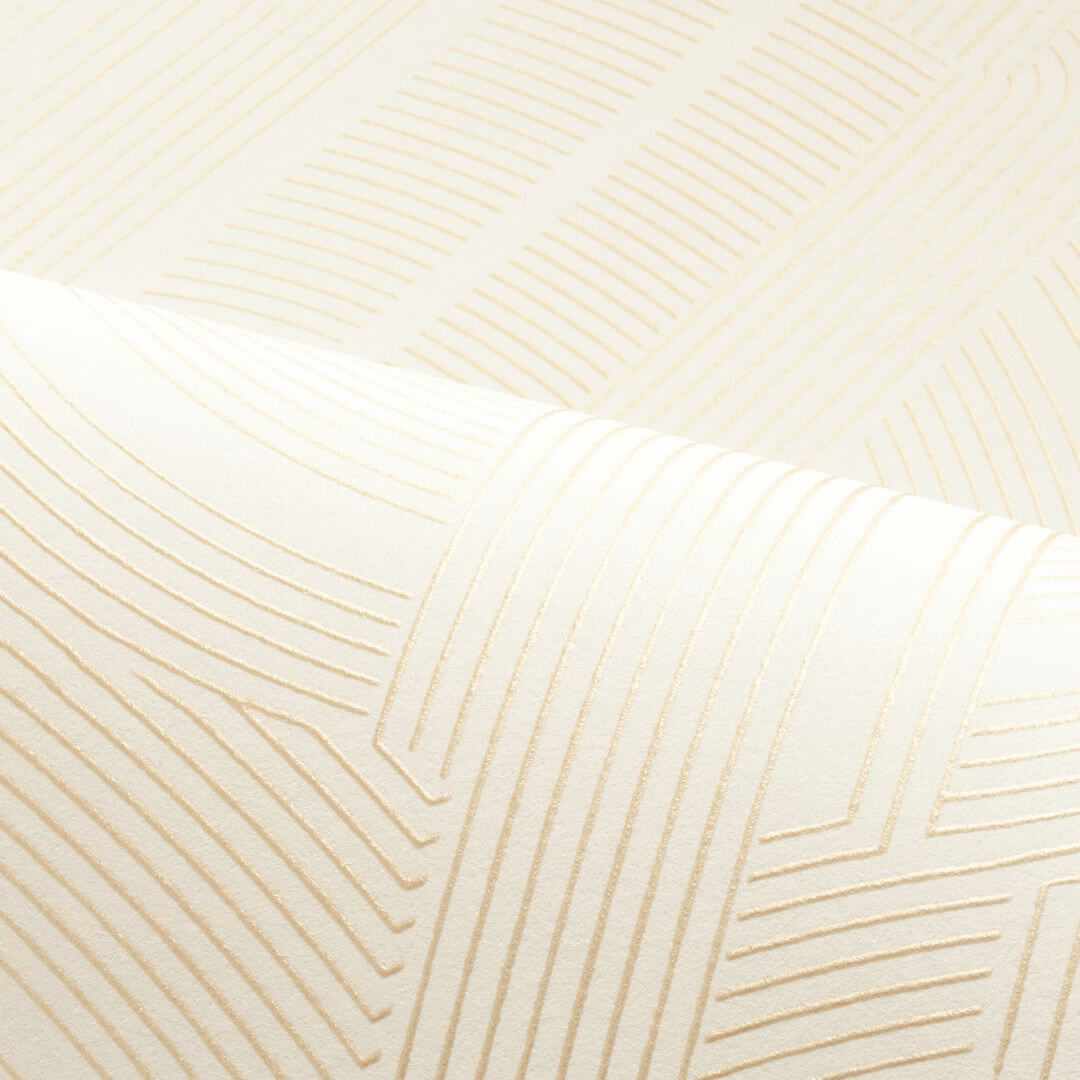 Metalen behang met geometrisch lijnpatroon PORTE DORÉE - WIT/GOUDE wit met goud