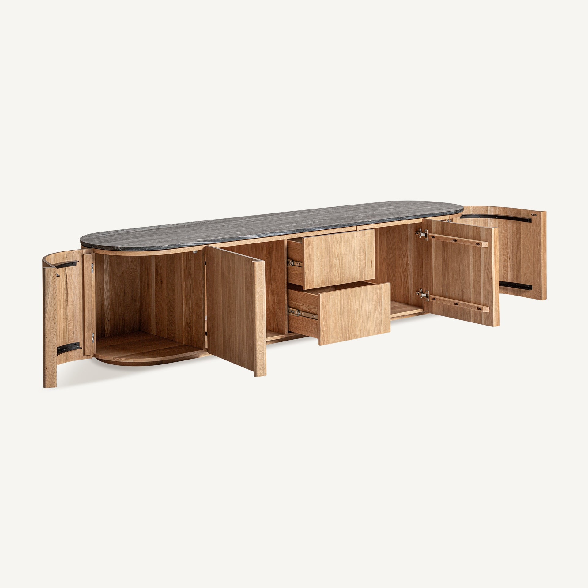 Dressoir NARA van eikenhout met een marmeren blad