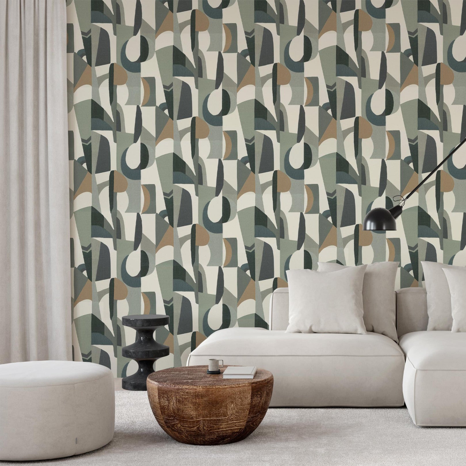 Structural wallpaper with abstract pattern ASSEMBLAGE - WHITE/CELEDON GREEN white with celadon green