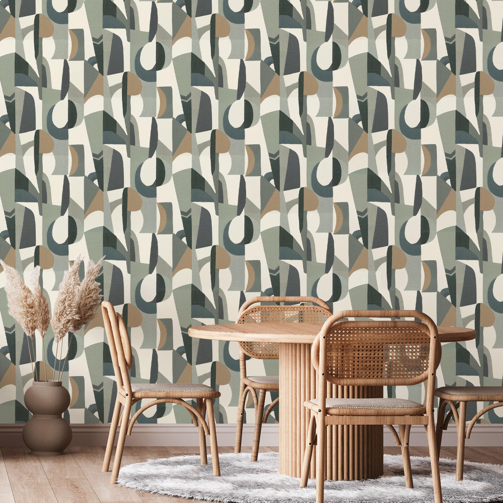 Structural wallpaper with abstract pattern ASSEMBLAGE - WHITE/CELEDON GREEN white with celadon green