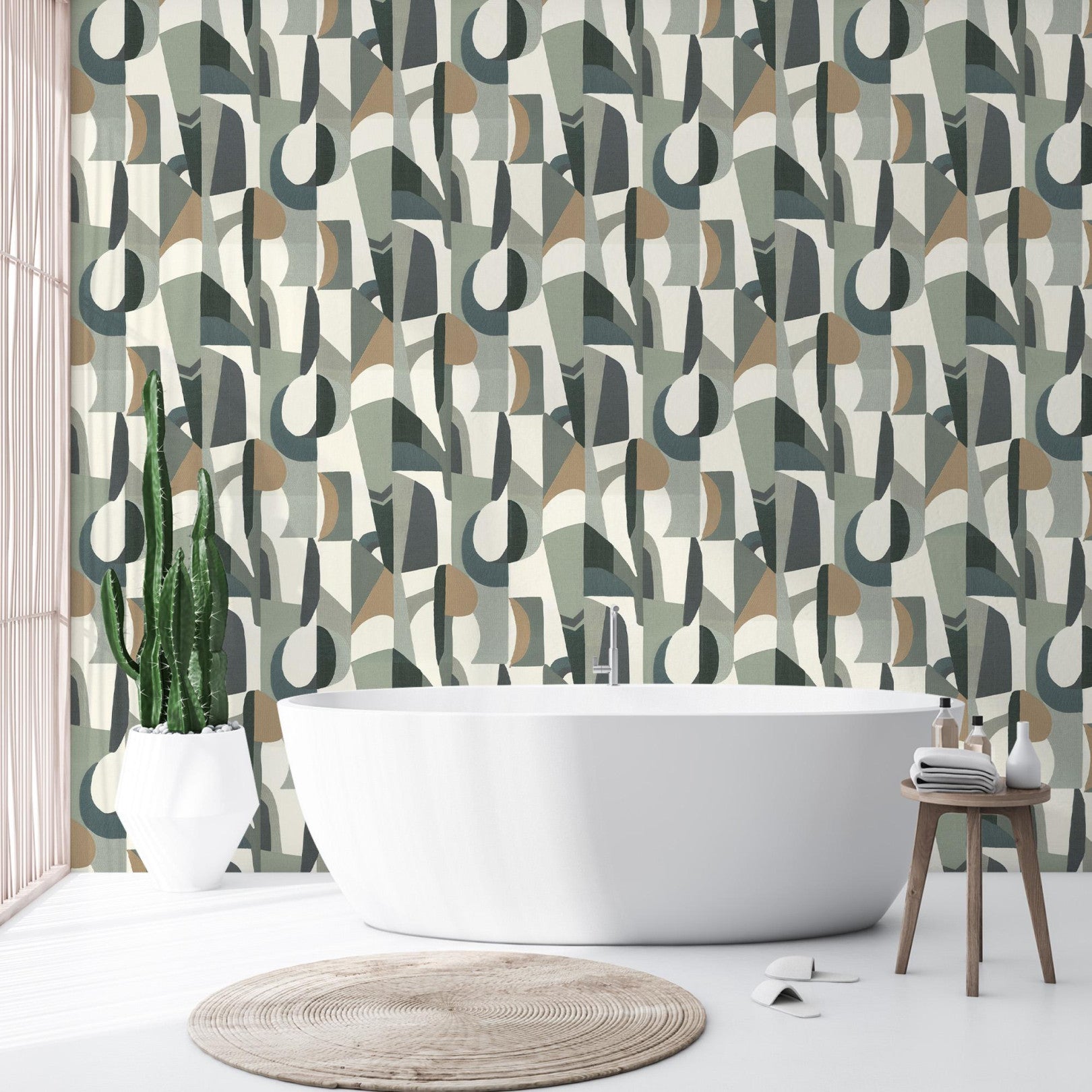 Structural wallpaper with abstract pattern ASSEMBLAGE - WHITE/CELEDON GREEN white with celadon green