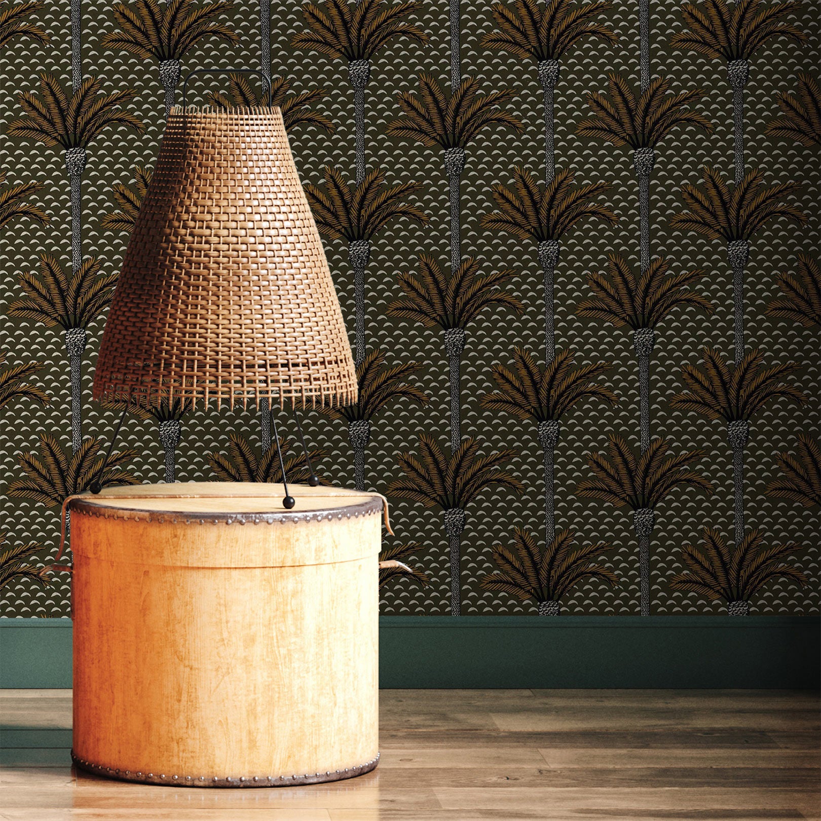 Structuurtapijt met plantenmotief in palmen ATLAS - KAKI khaki