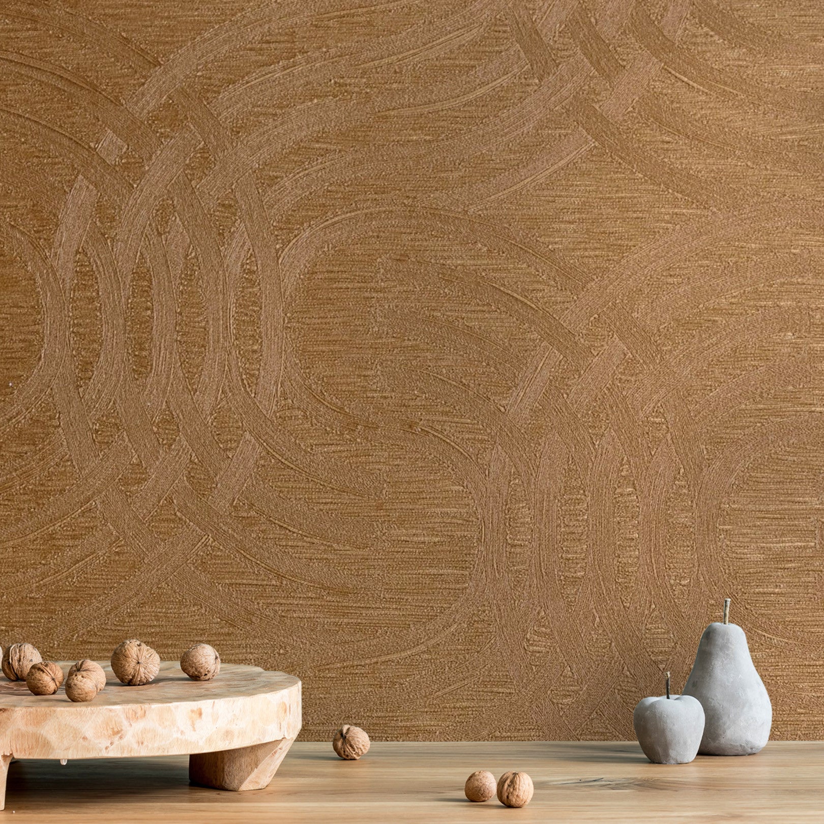 Metalen behang met abstract patroon AURARIA - AMBRE amberkleurig