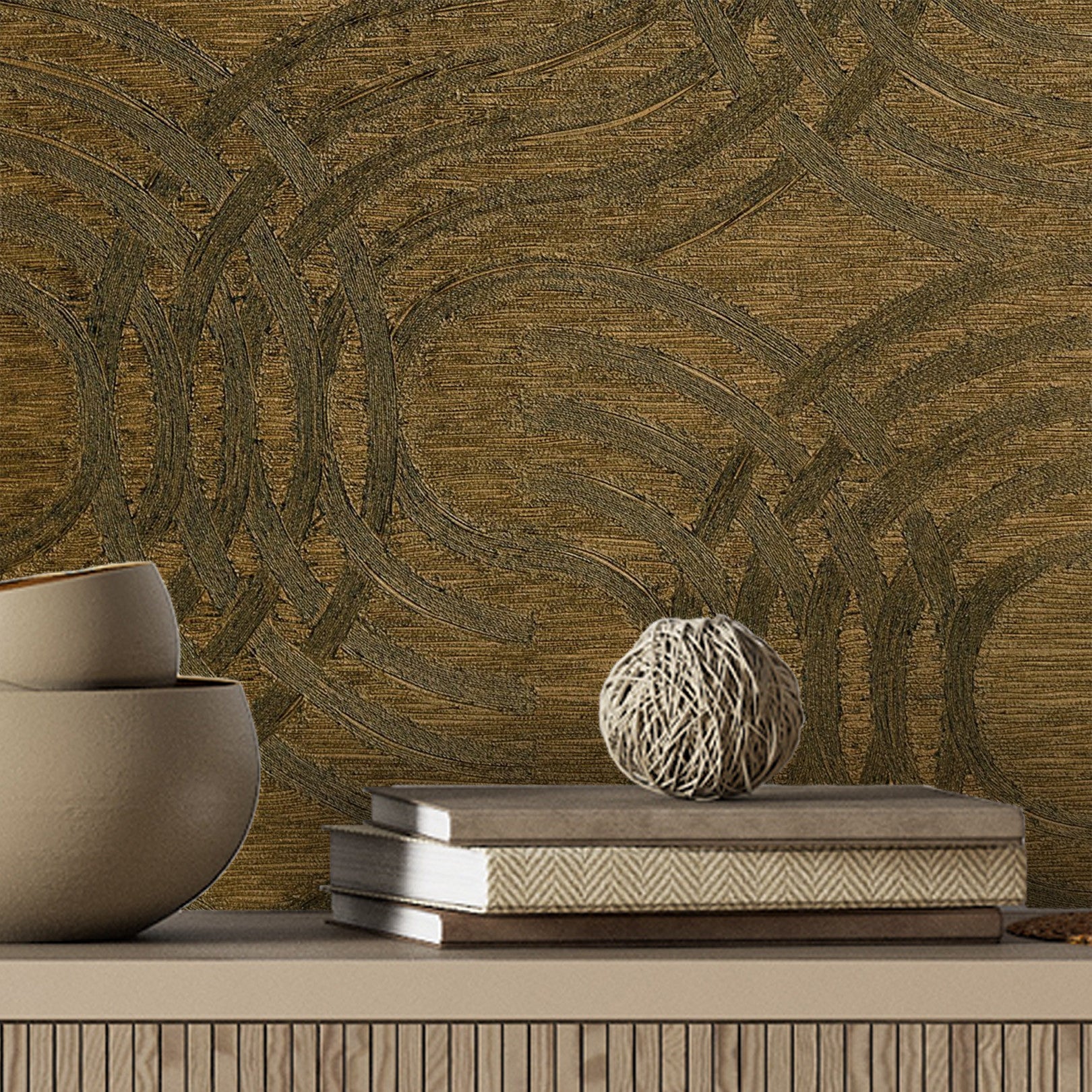 Metallic Wallpaper with Abstract Pattern AURARIA - NOIR/DORE Black with Gold