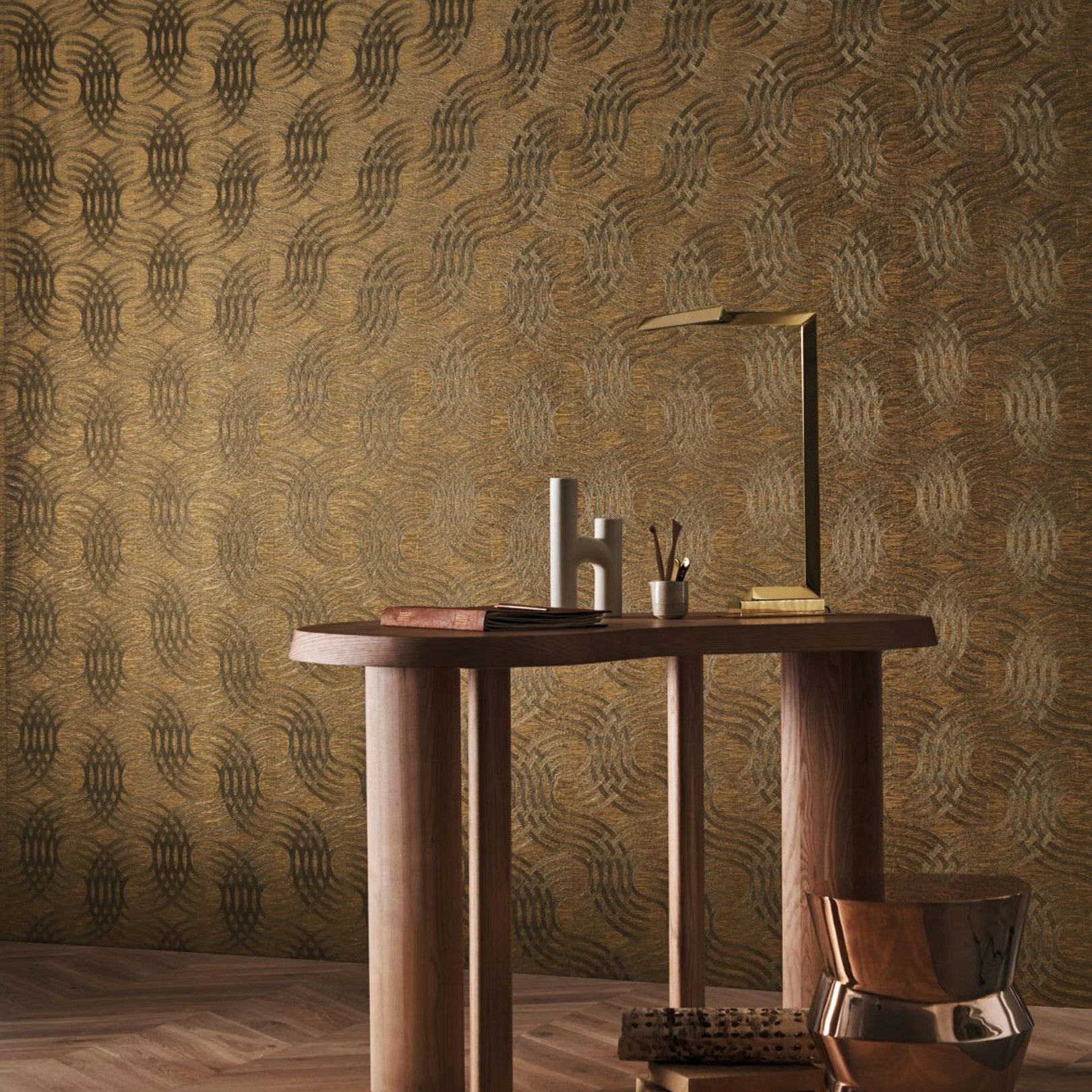 Metallic Wallpaper with Abstract Pattern AURARIA - NOIR/DORE Black with Gold