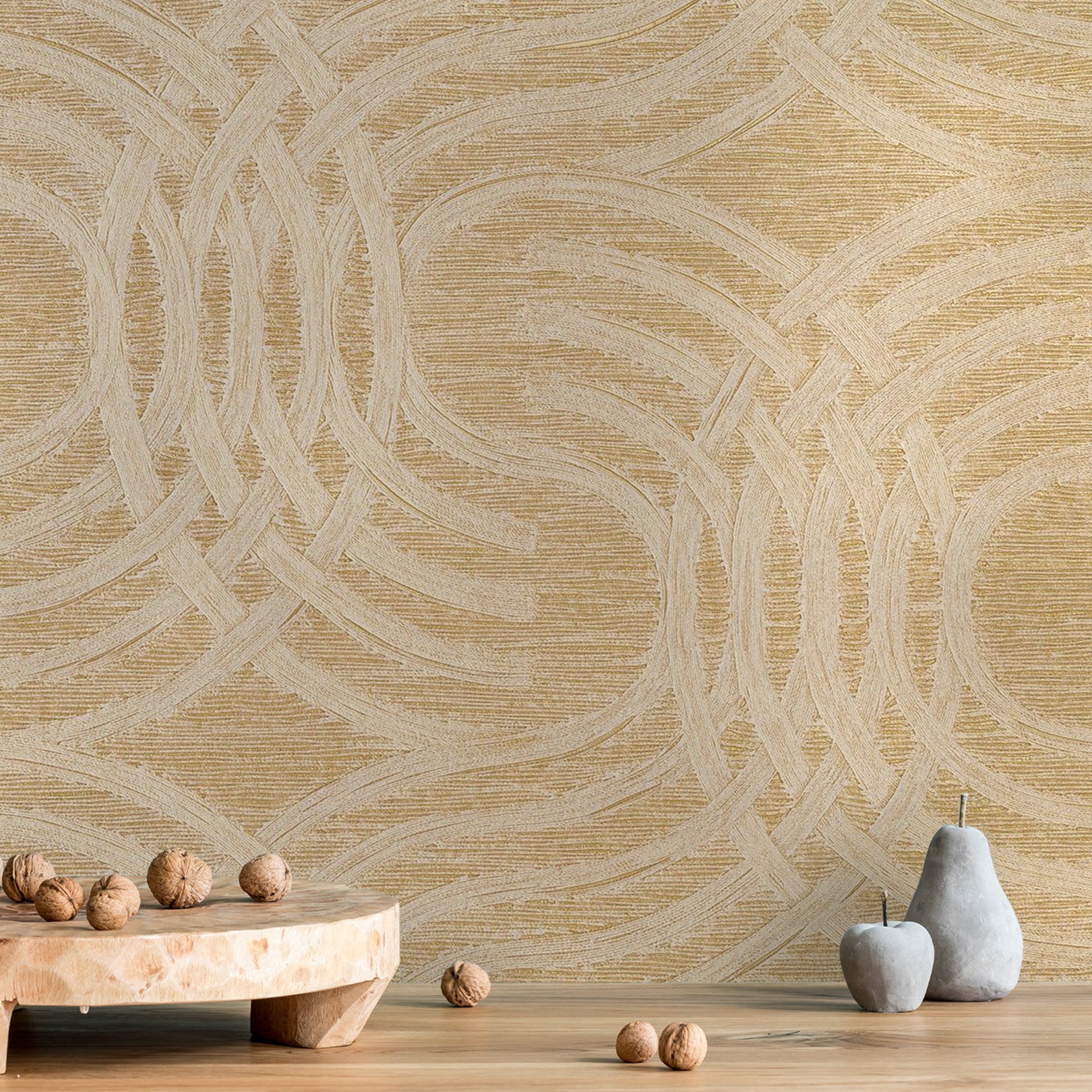 Metalen behang met abstract patroon AURARIA - WIT/GOUDE goud