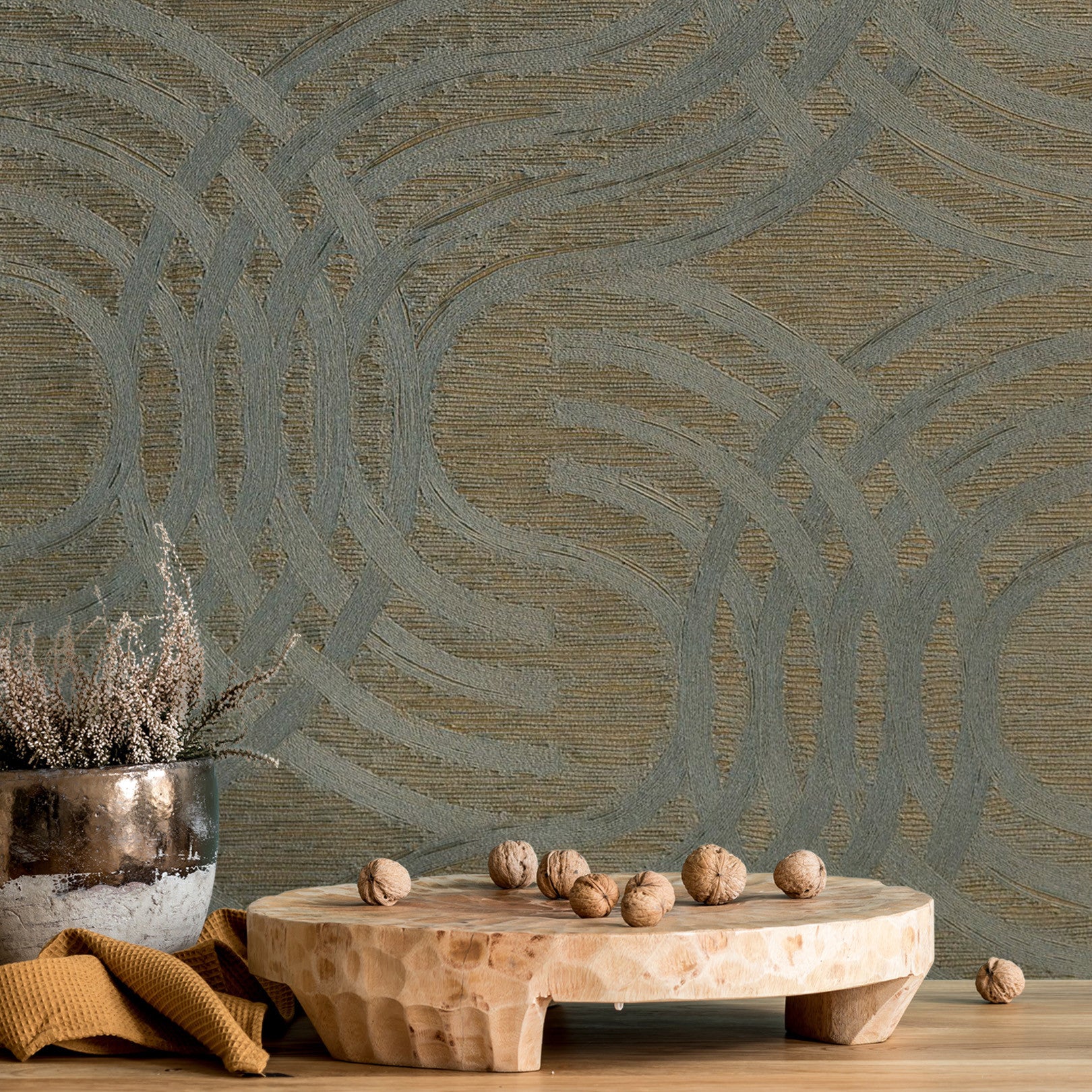 Metalltapete mit abstraktem Muster AURARIA - VERT DE GRIS/DORE grün mit Gold