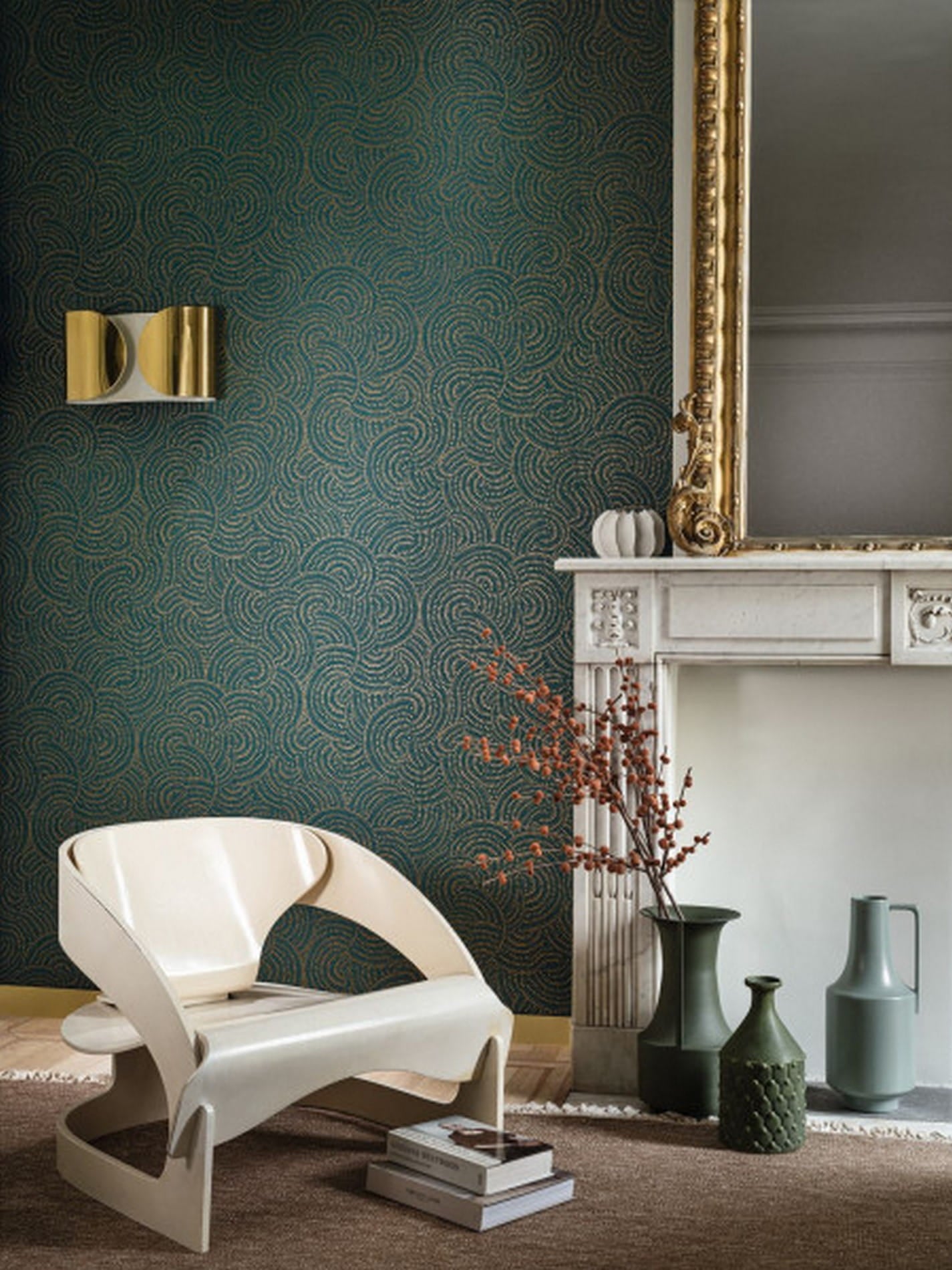 Tapete mit abstraktem Muster CASCADE - MOUTARDE senfgelb