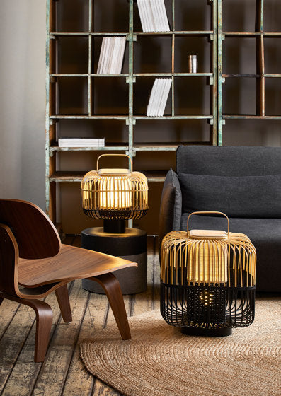 Quadratische Hanglampe Bambus schwarz