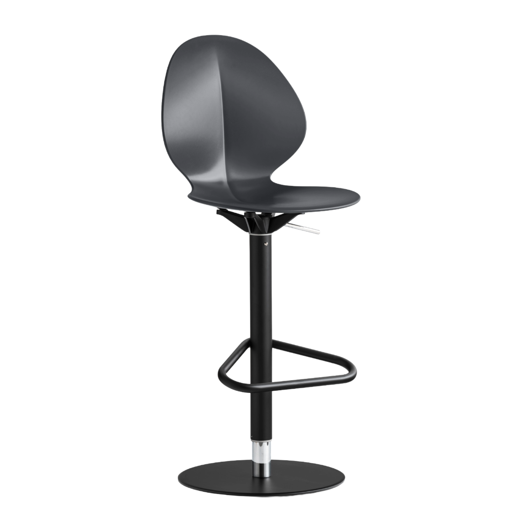 BASIL swivel bar stool with gray seat and black base