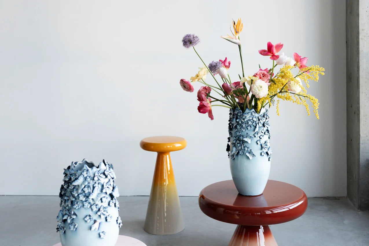 Yellow RICI side table with beige