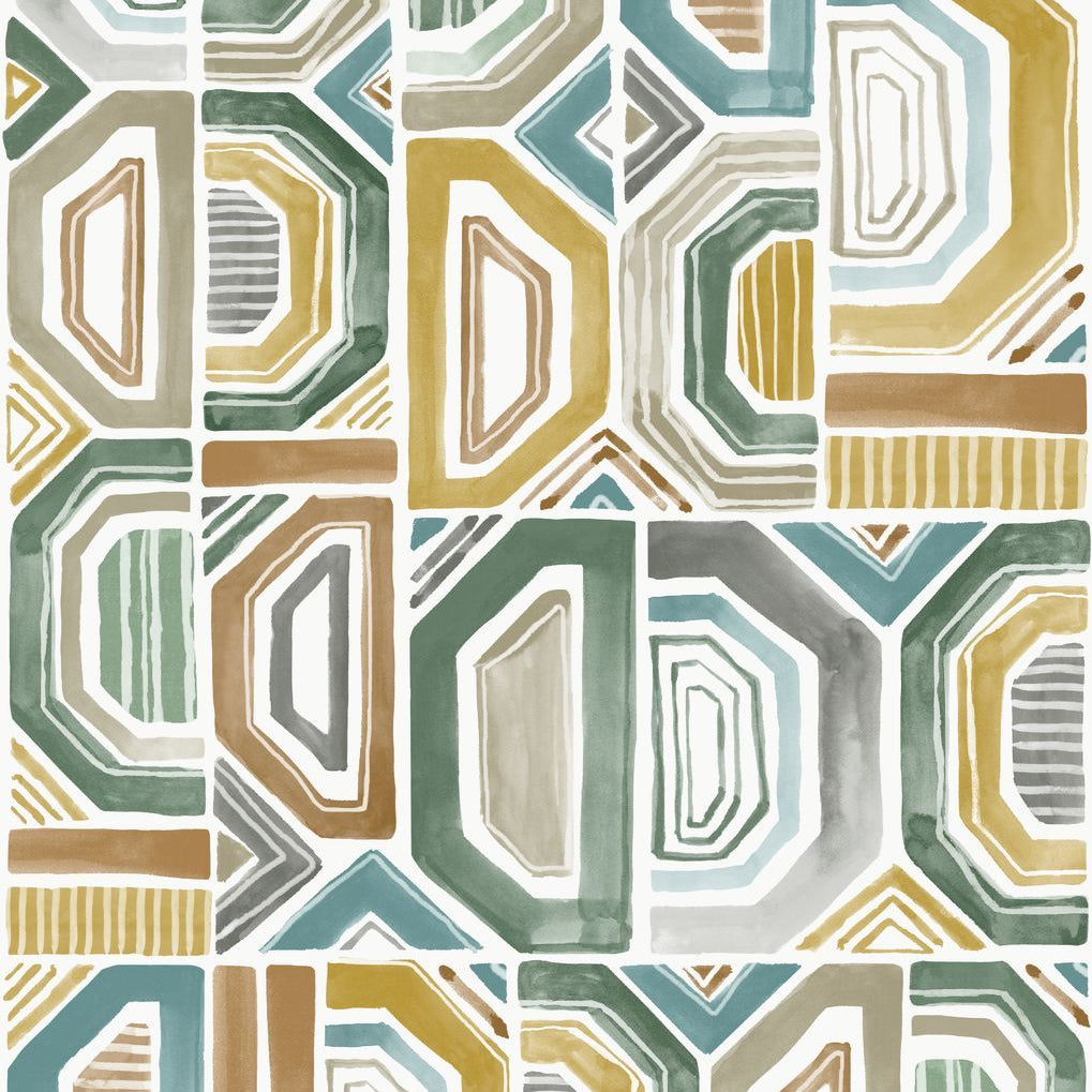 Textilwandbild mit geometrischem Motiv BOGOLAN - BLAU/GRÜN