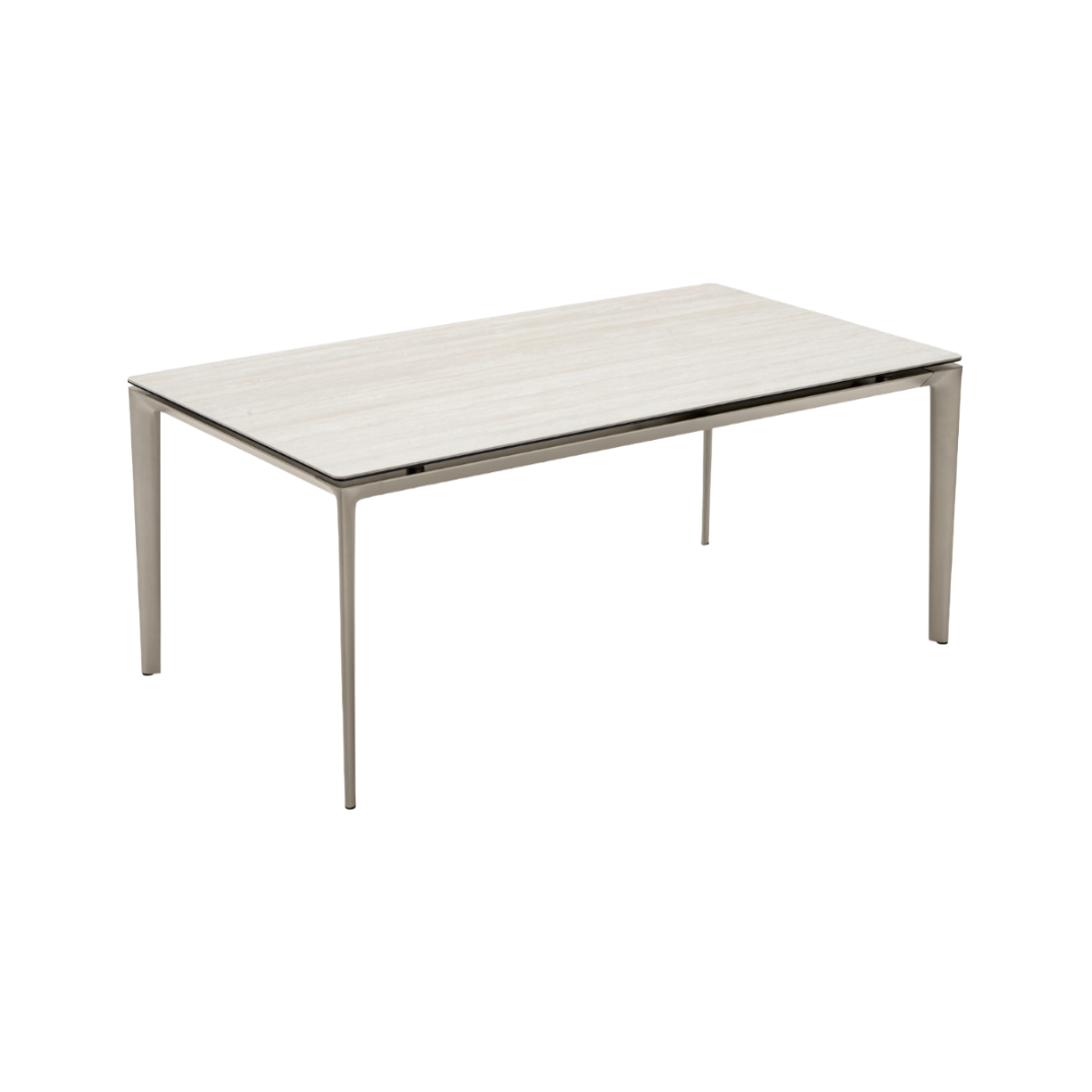 Ausziehbarer Tisch BOMA mit beigem Tischplatte und beigem Gestell