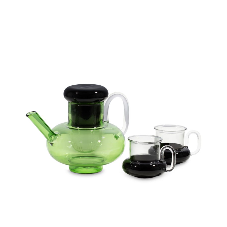 Theepot BUMP zwart-groen glas