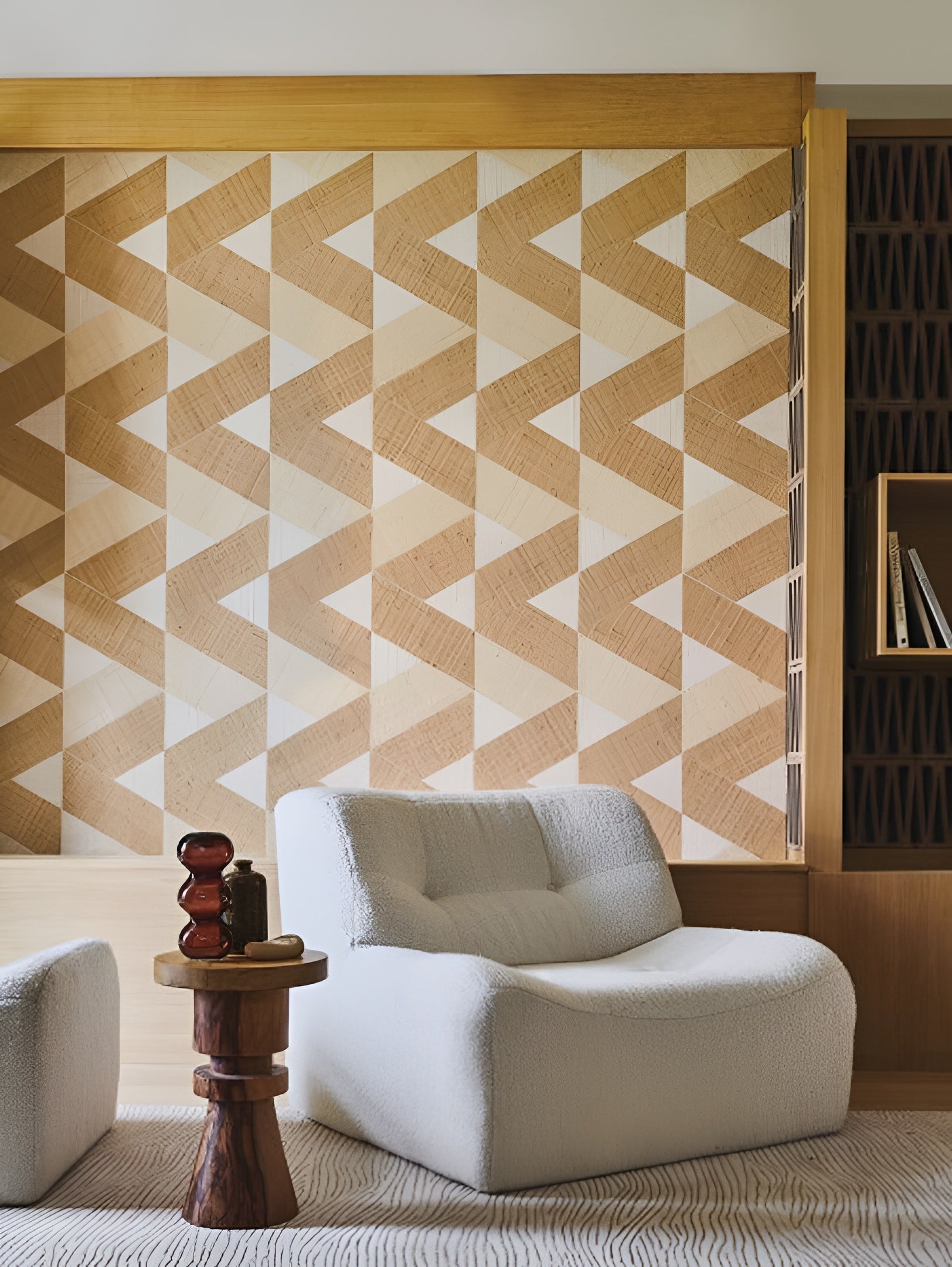 Natuurlijke wandbekleding met geometrisch patroon van raffia SOLAL - NATUREL lichtbruin met beige