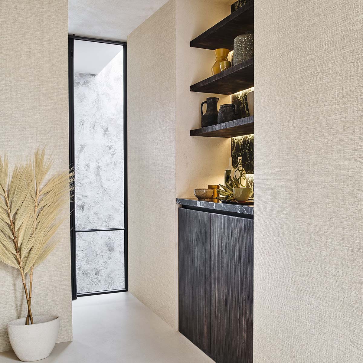 Textured wallpaper resembling canvas CARIOCA - PEARL pearlescent