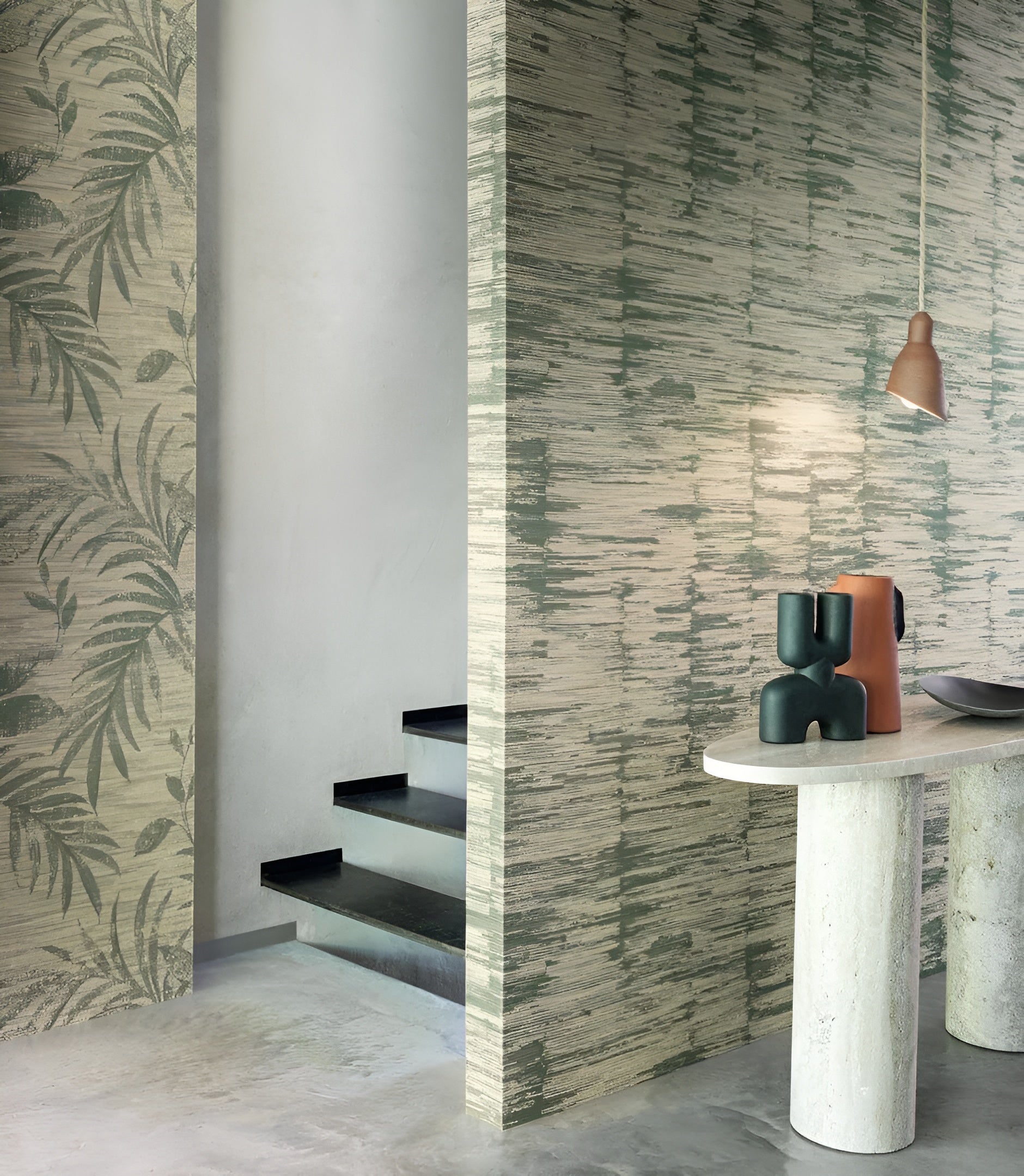 Textured fabric wallpaper in stripes ALCHEMILLA - IVORY/SAND ivory with beige