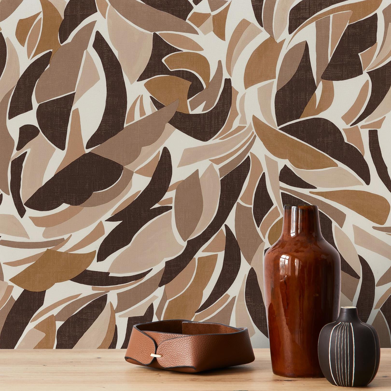 Structuurtapijt met abstract patroon COLLAGE - WIT/CHOCOLADE wit met chocolade