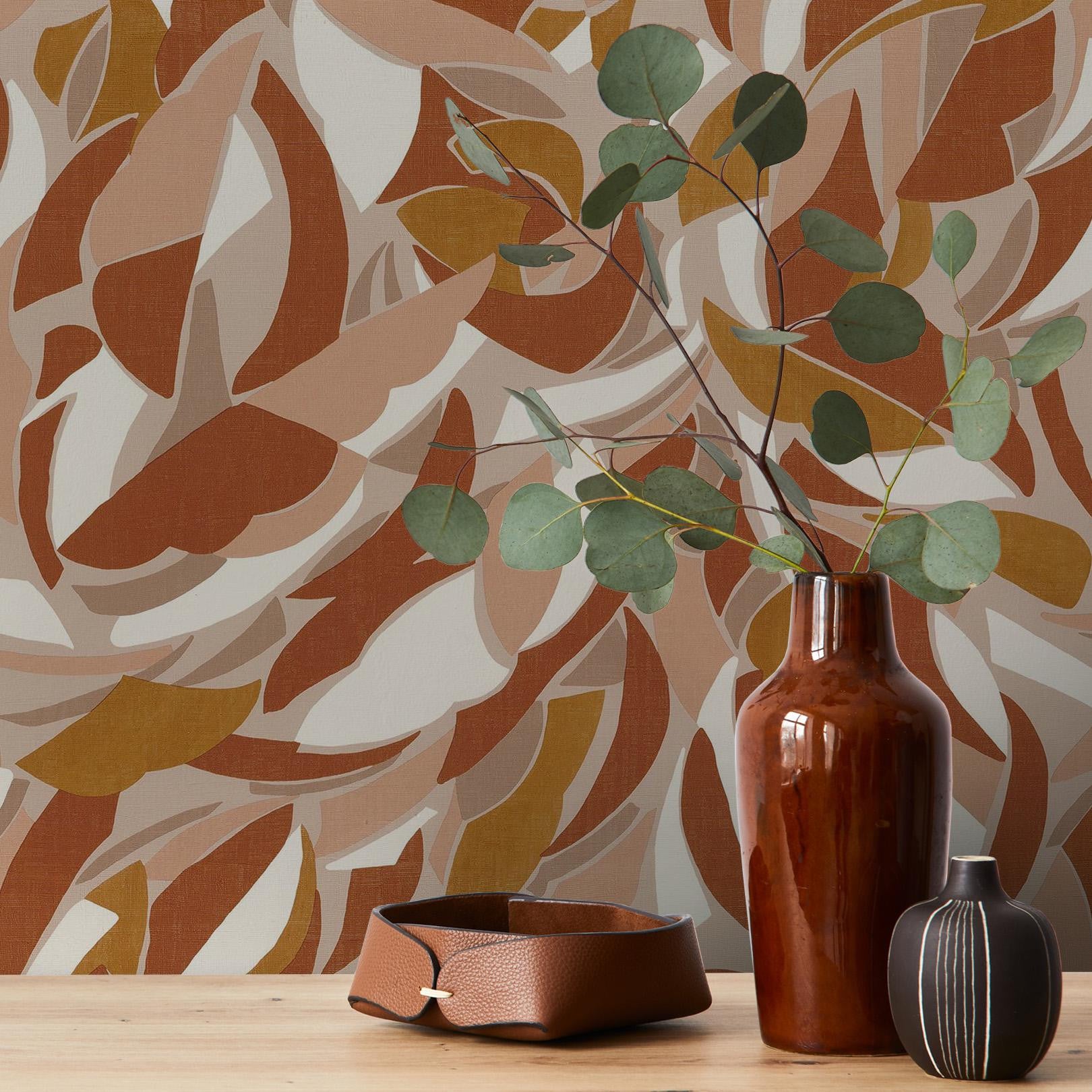 Strukturierte Tapete mit abstraktem Muster COLLAGE - TERRACOTTA Terakota