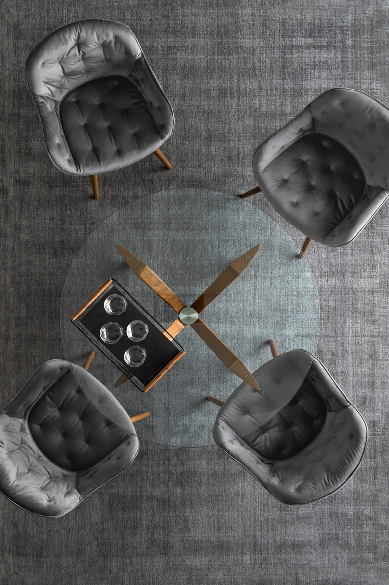 Round Table TOKYO Glass Top with Walnut Base