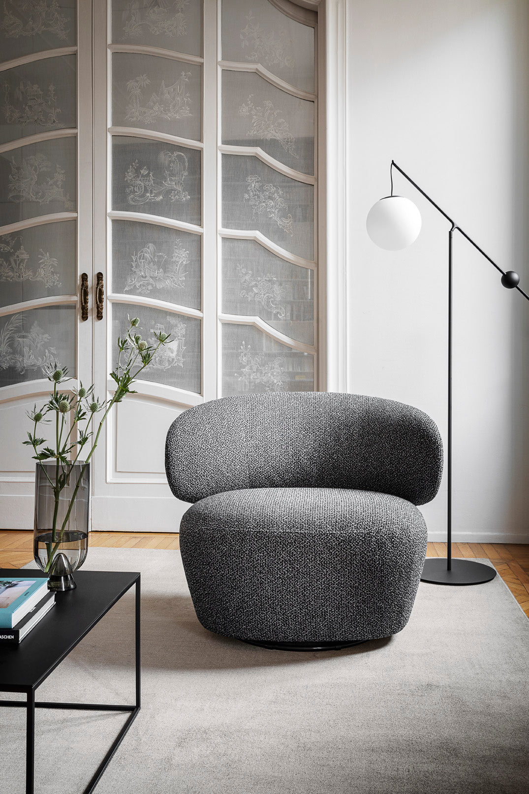 Upholstered swivel armchair MARA
