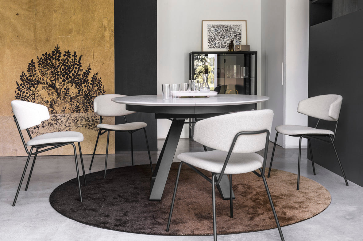 Round extendable table ATLANTE white top with black base