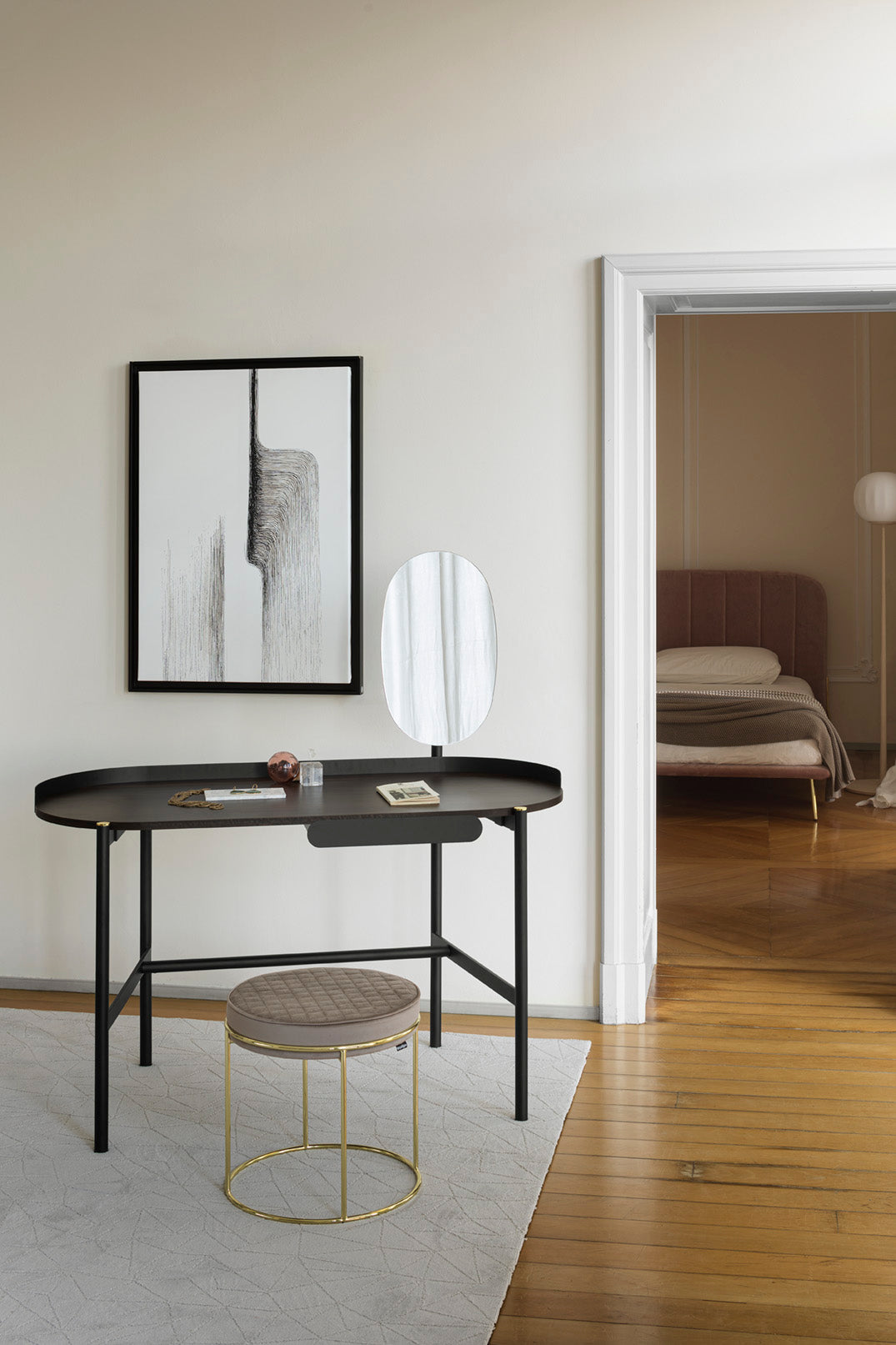 Desk MADAME dark brown top with black base