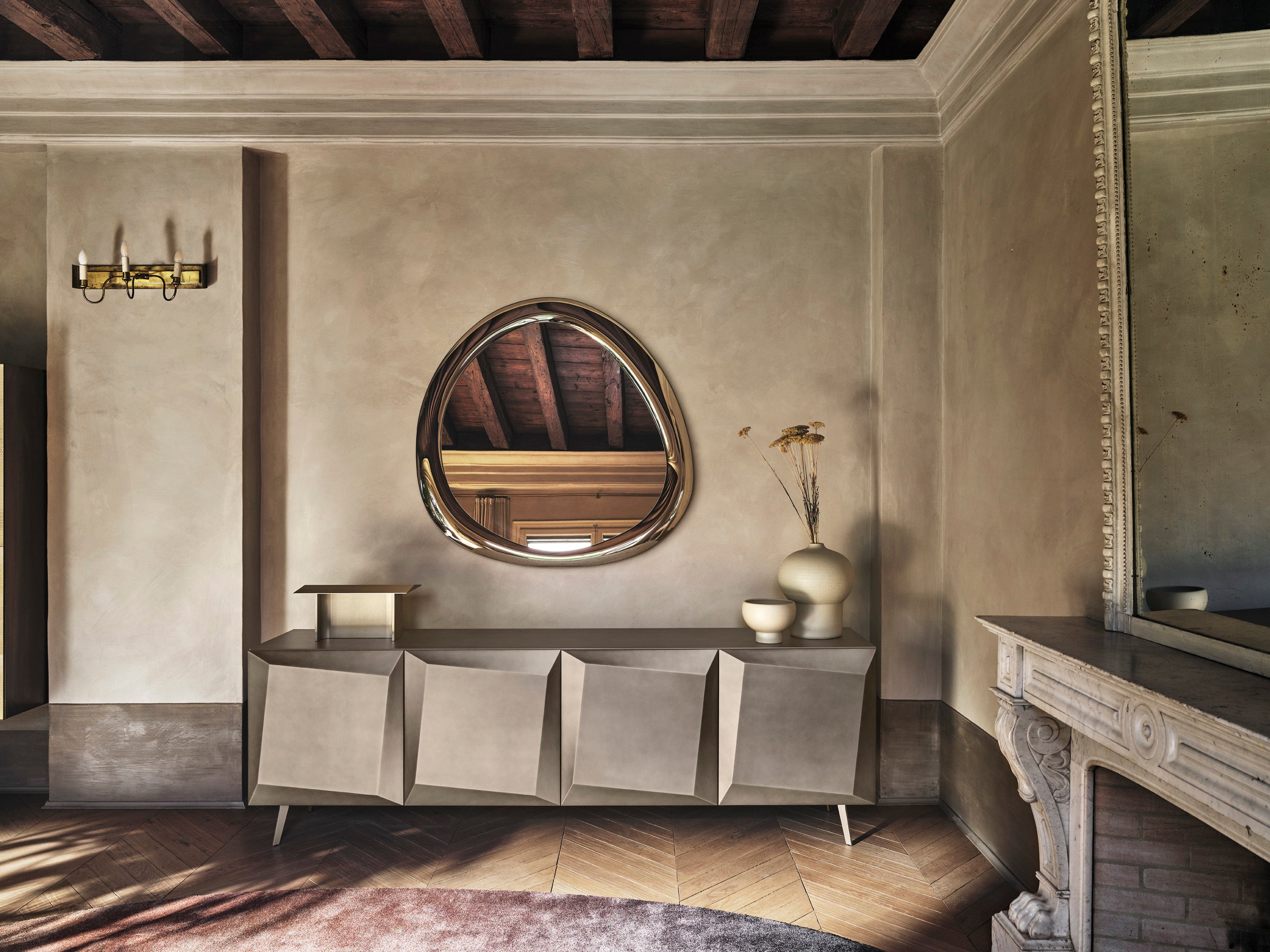 Ronde AURA spiegel grijs glas