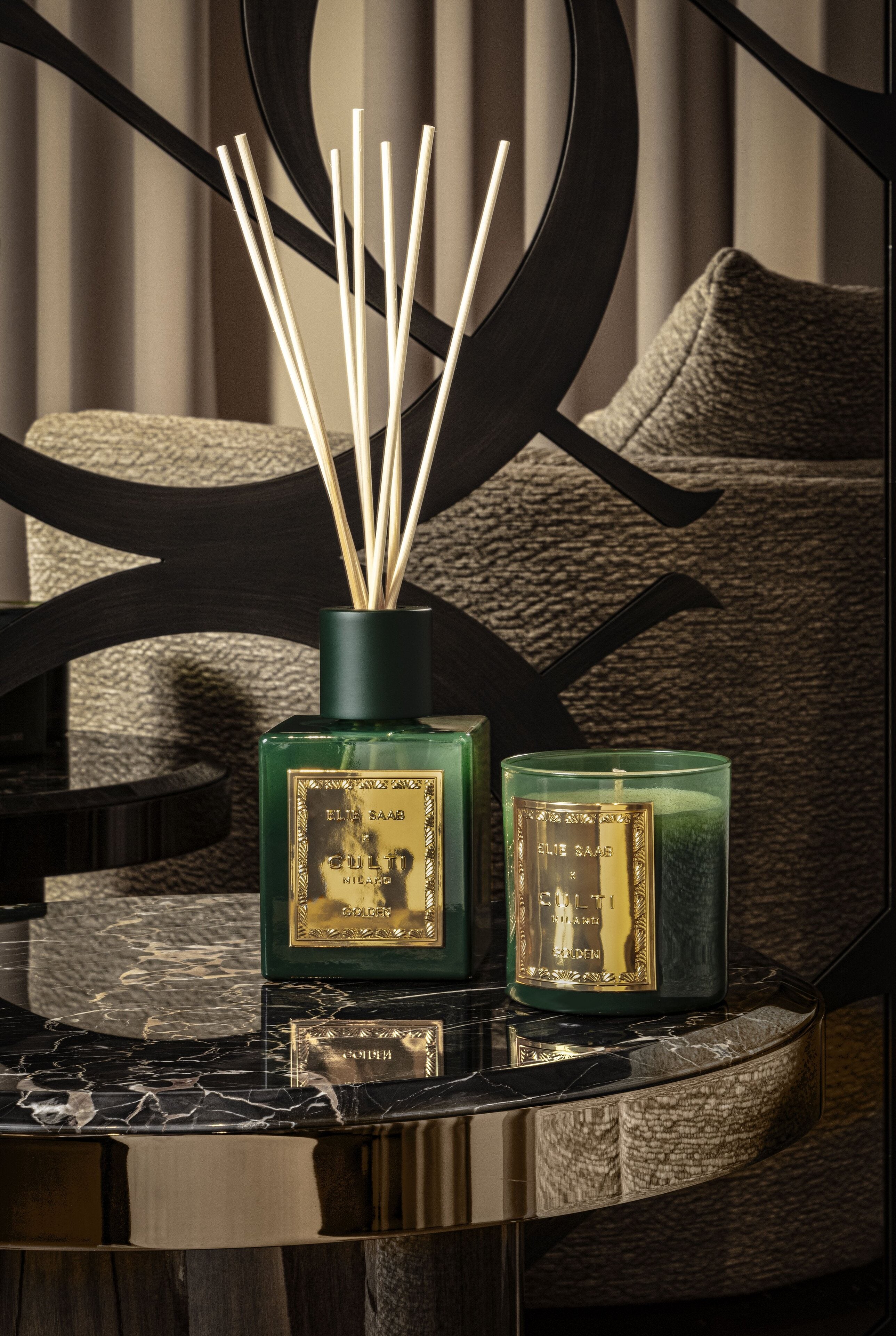 GOLDEN fragrance diffuser with notes of bitter orange, mandarin, ginger, orange blossom, and cedar.
