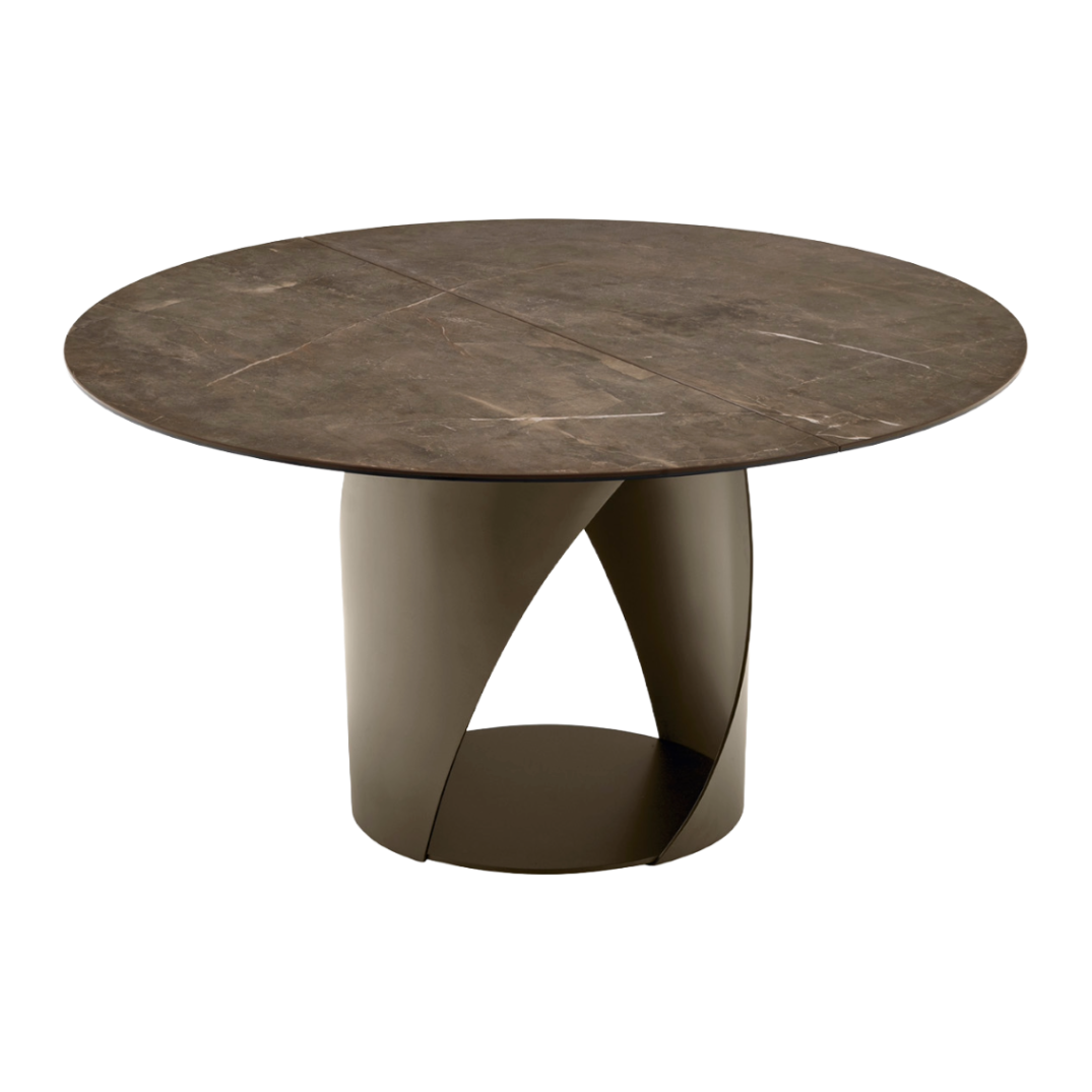Round extendable table CYCLONE with brown top and brown base