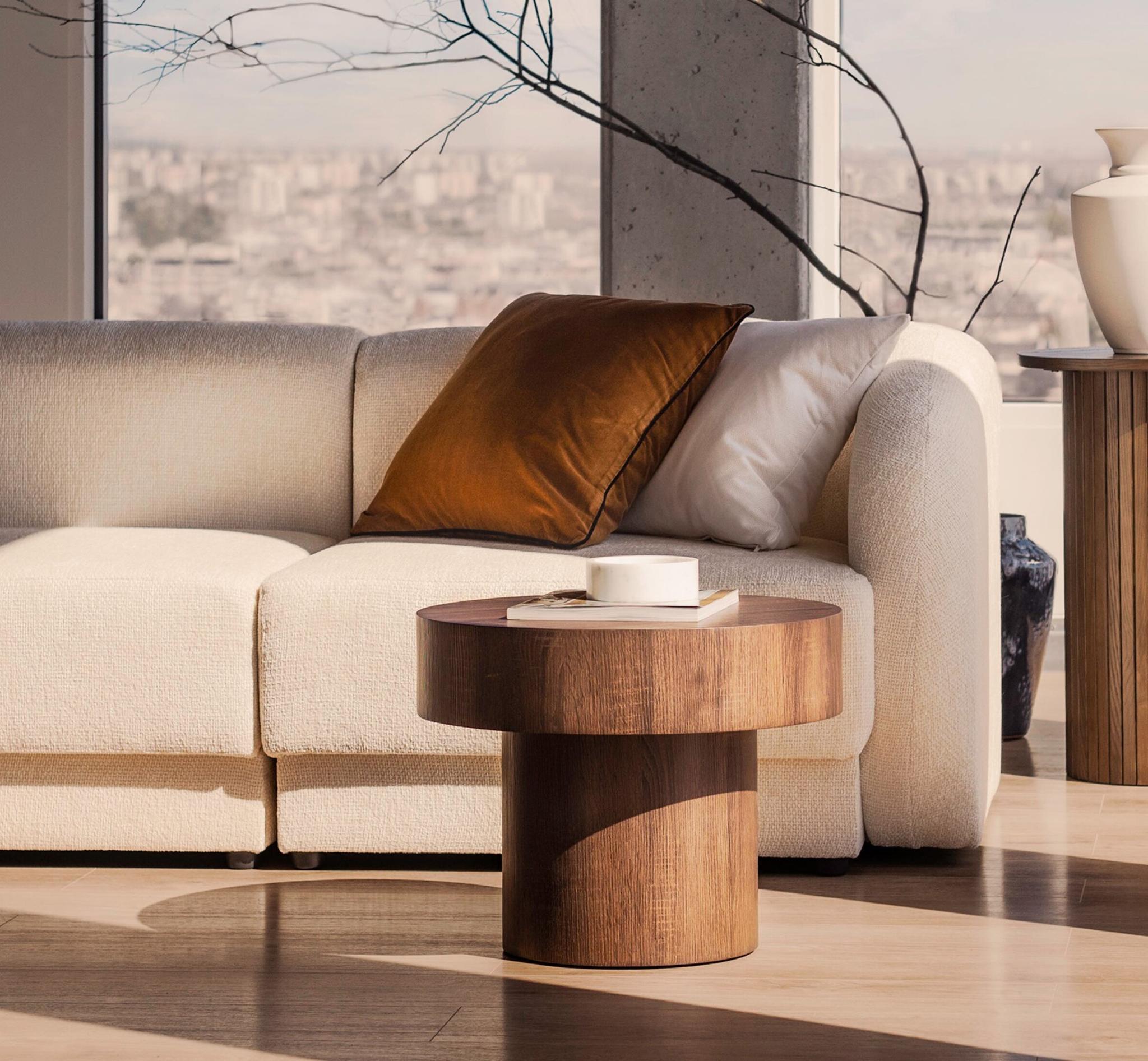 Right-facing U-shaped corner sofa MILEY ivory chenille