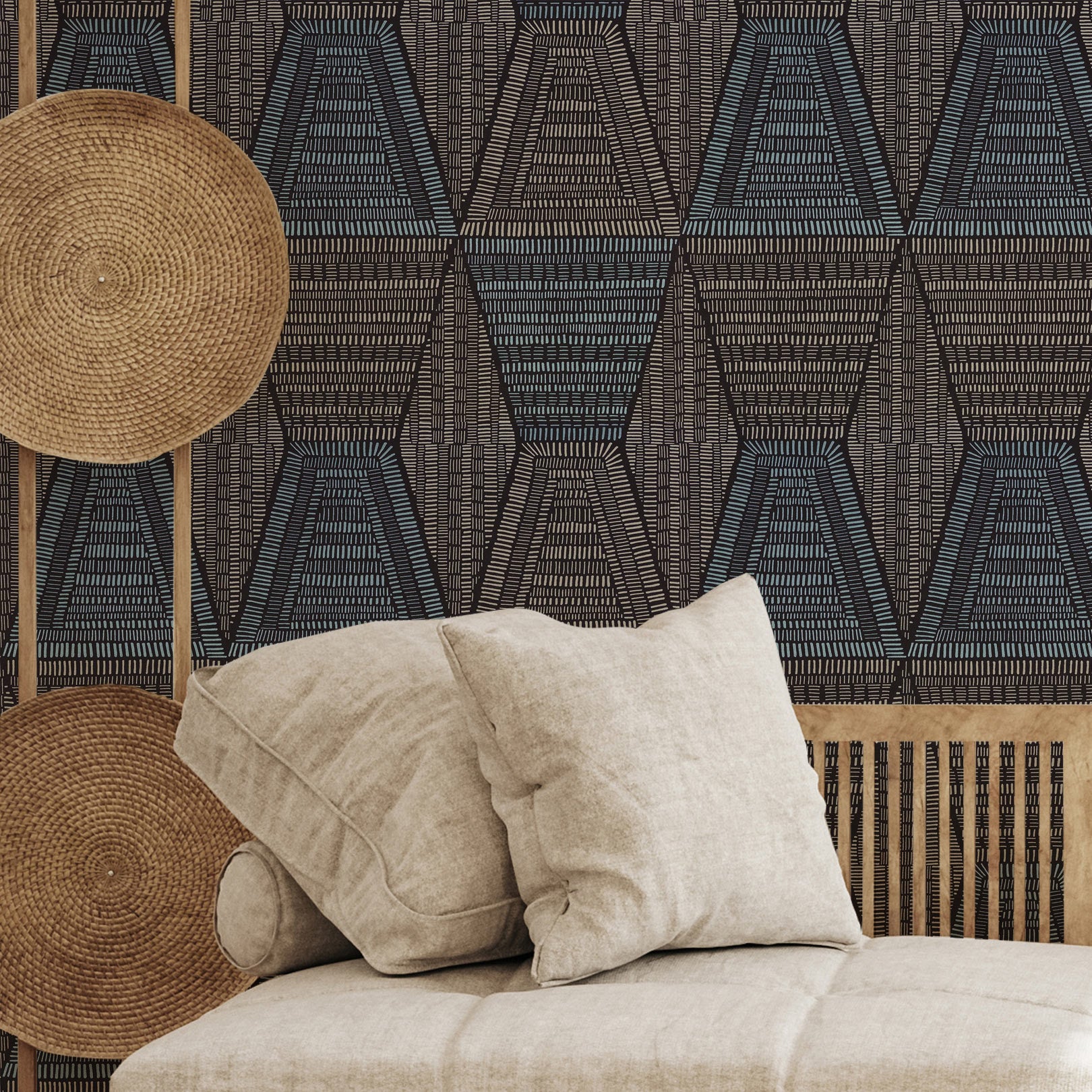 DAIA Abstract Pattern Wallpaper - NOIR/GIVRE Gray with Blue
