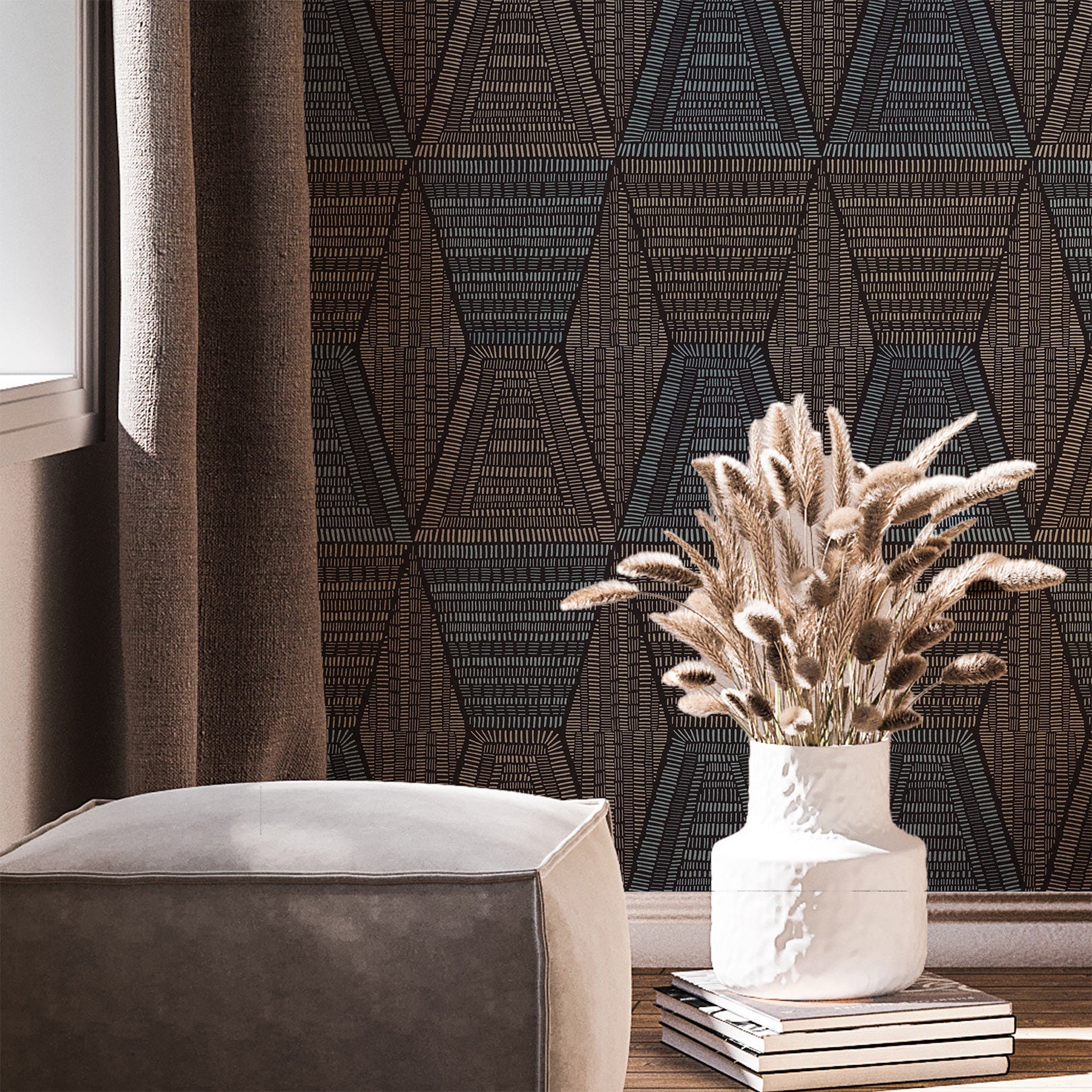 DAIA Abstract Pattern Wallpaper - NOIR/GIVRE Gray with Blue