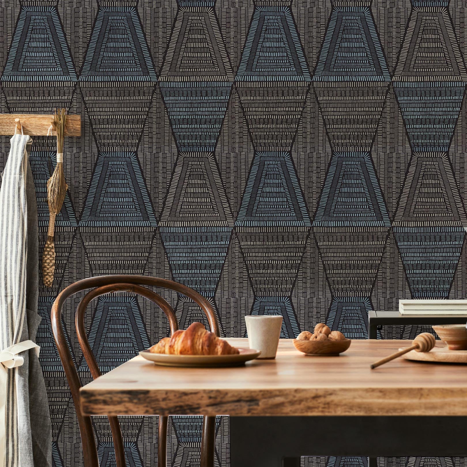 DAIA Abstract Pattern Wallpaper - NOIR/GIVRE Gray with Blue