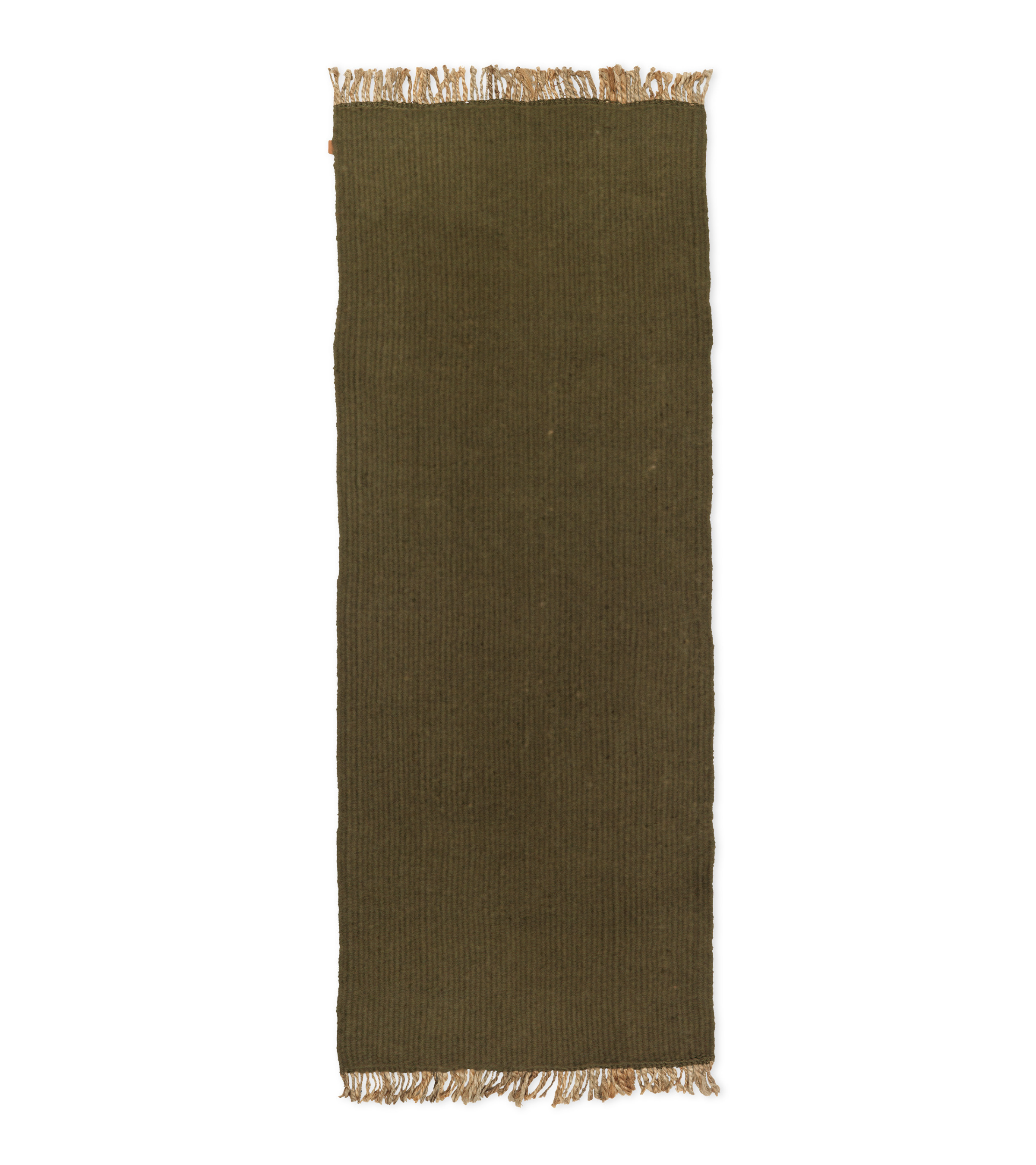 BLOCK RUNNER olive runner with beige fringes