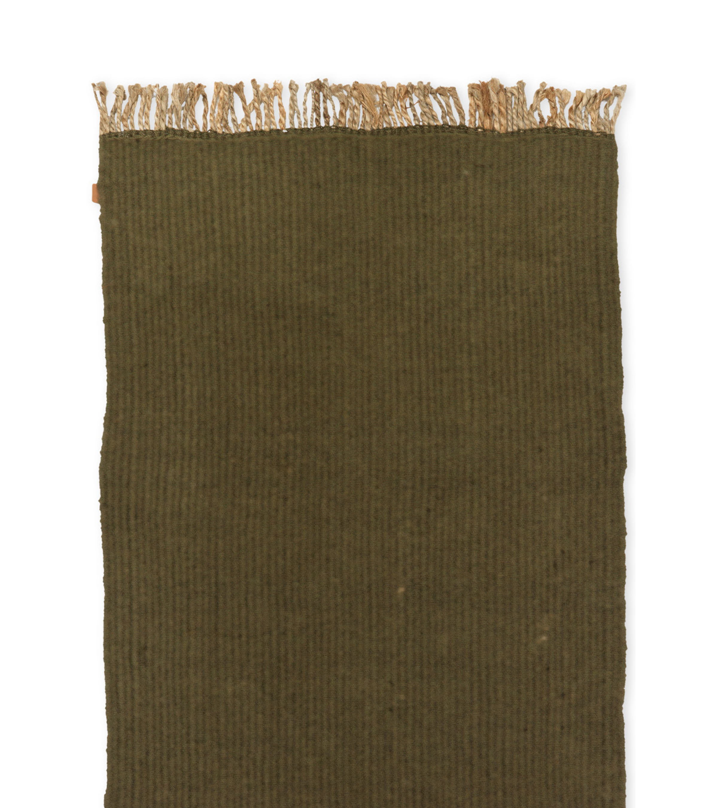 BLOCK RUNNER olive runner with beige fringes