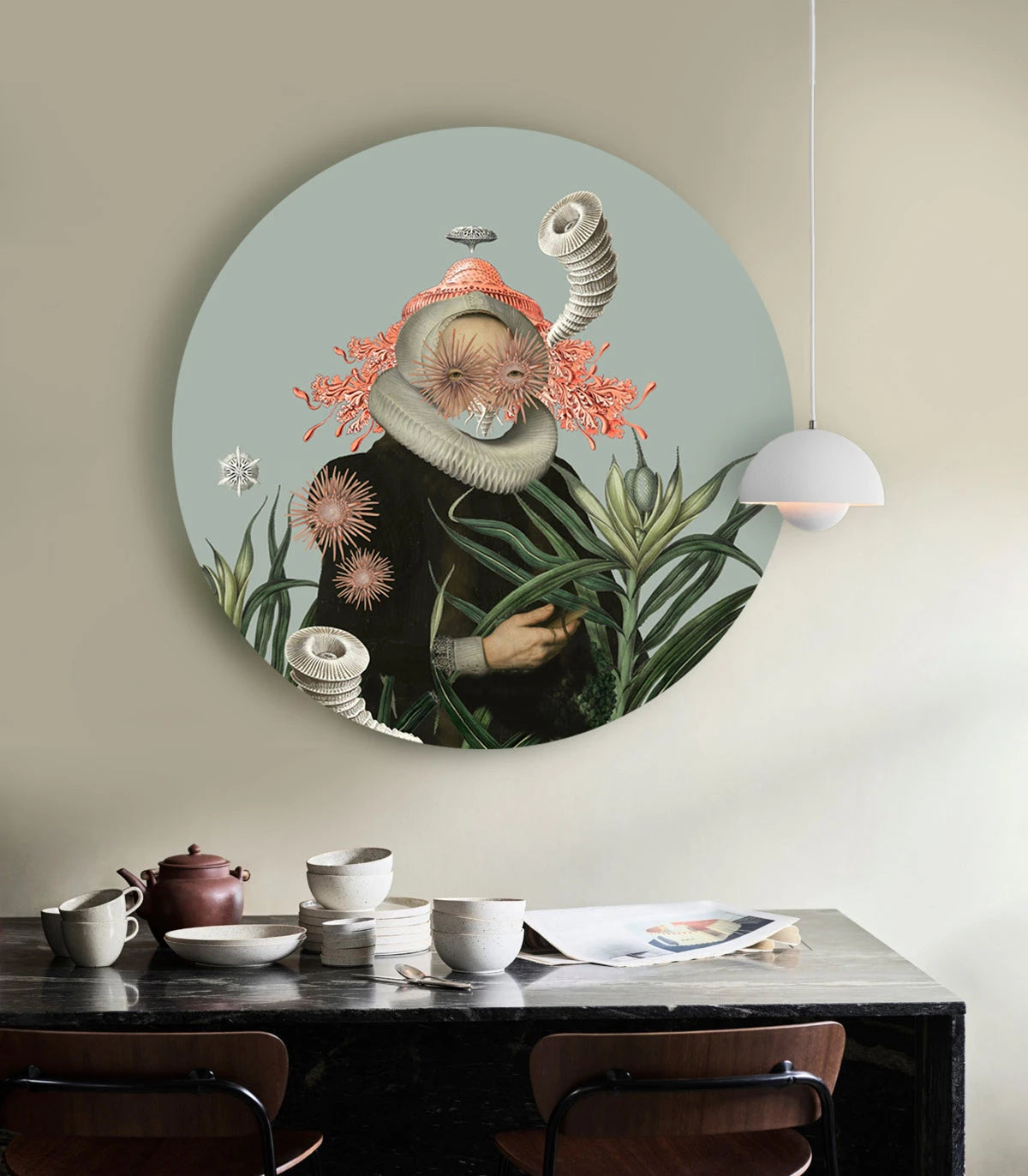 Circle-shaped Mural DOTS - LADY MEDUSA blue