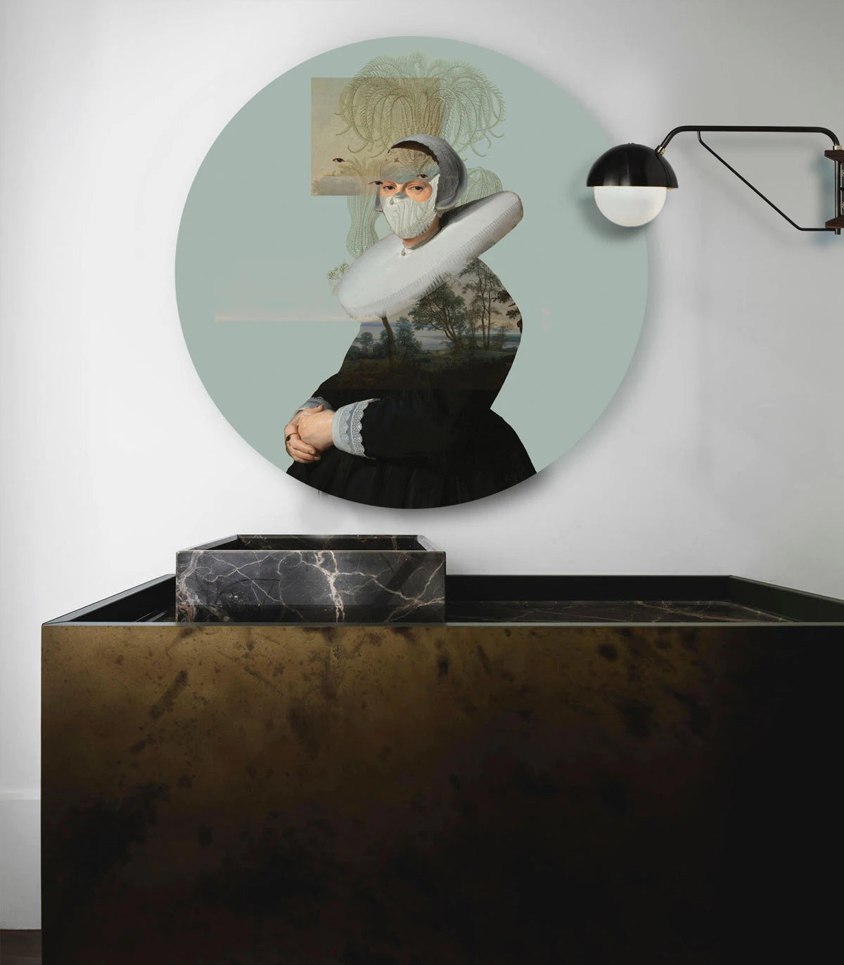 Muurschildering in de vorm van een cirkel DOTS - LANDSCAPE MUSE groen