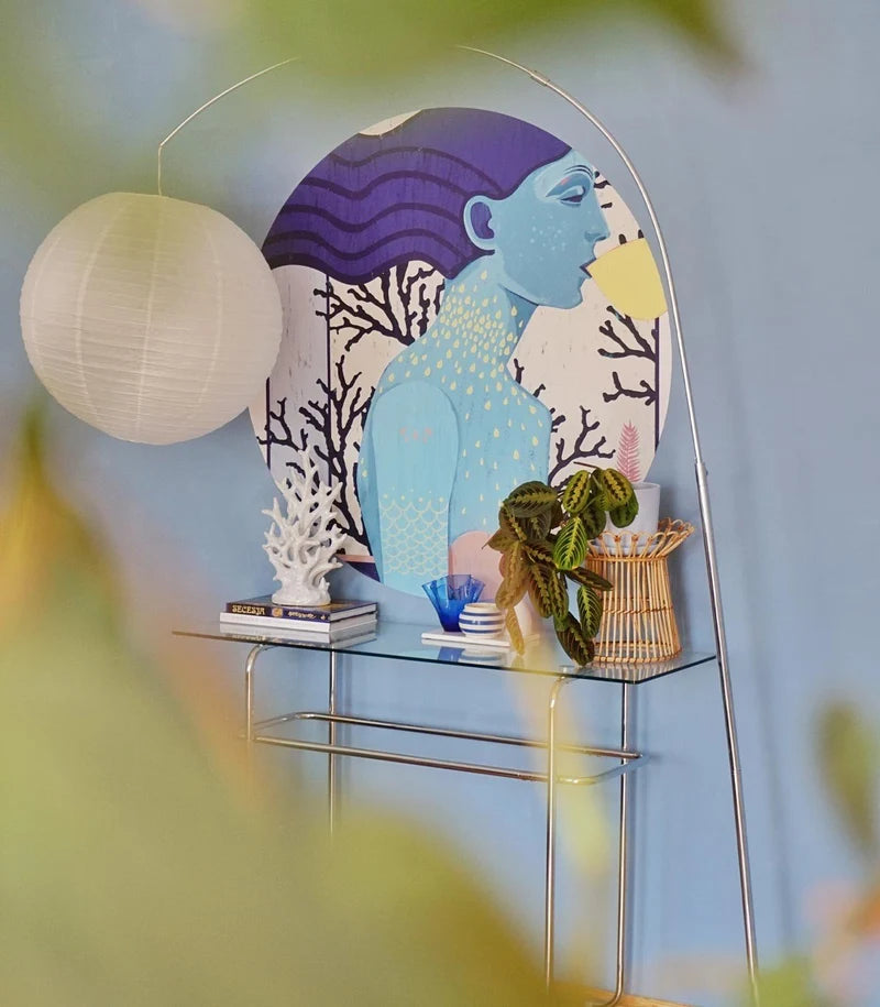 Muurschildering in de vorm van een cirkel DOTS - SIREN KOOL MEISJE blauw