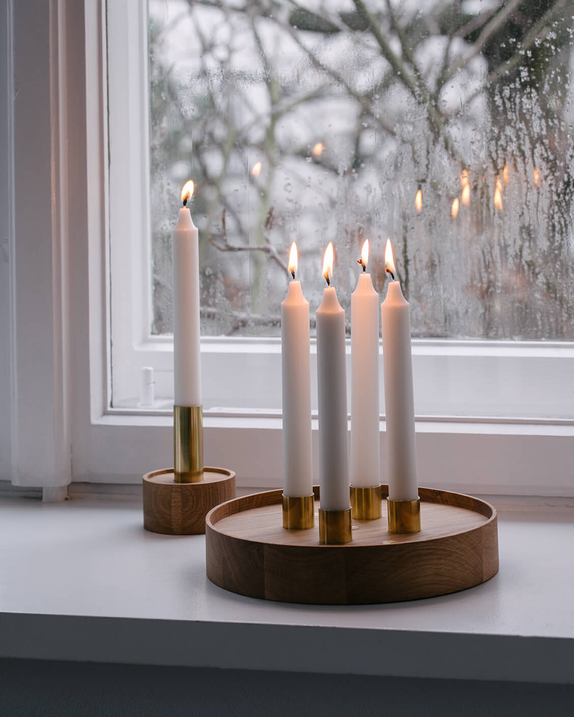 ENLIGHTENMENT Candle Holder Oak with Brass